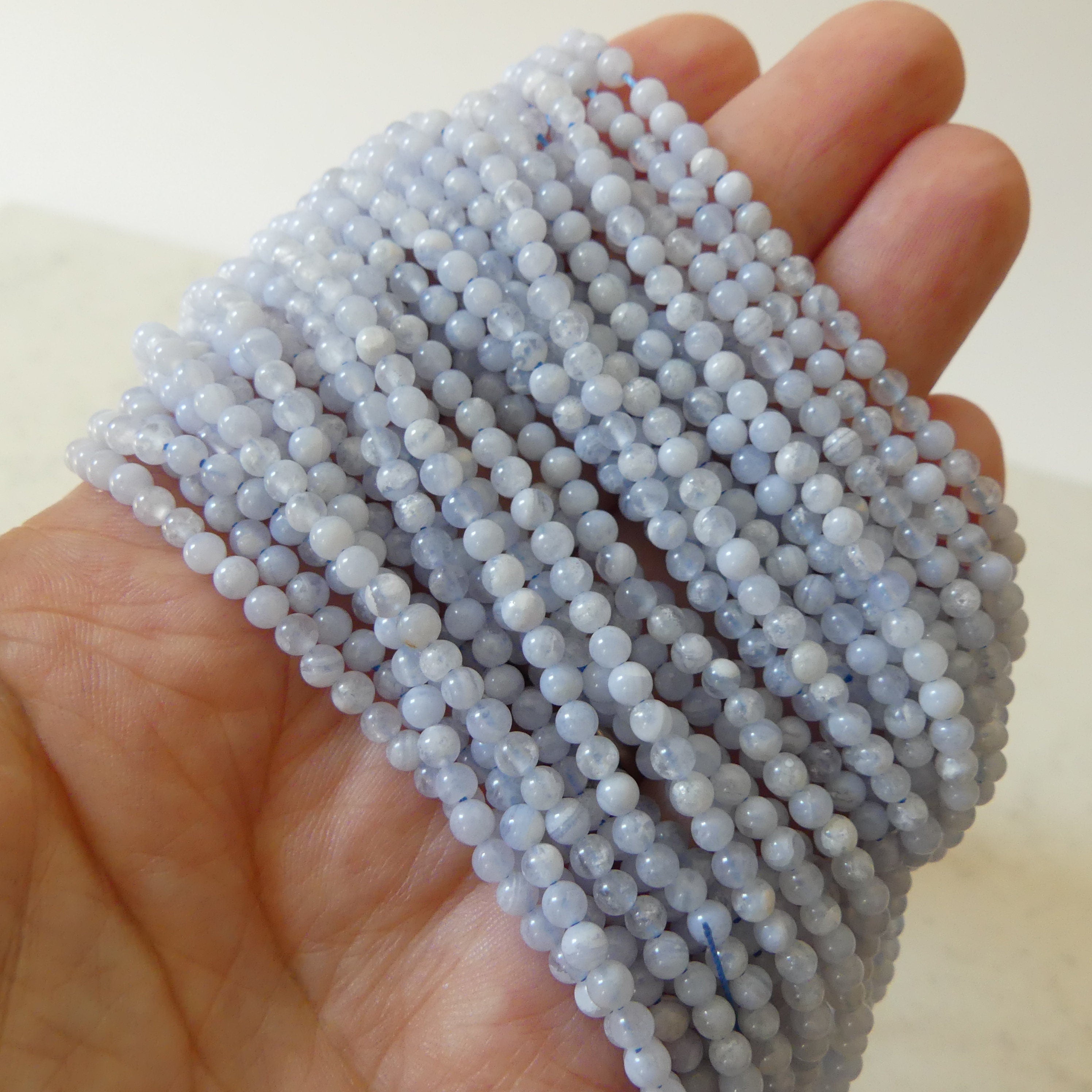 3mm Natural Blue Lace Agate Smooth Beads 15" Pale Blue Genuine Gemstone Beads for Jewelry Making Beading Craft Gift
