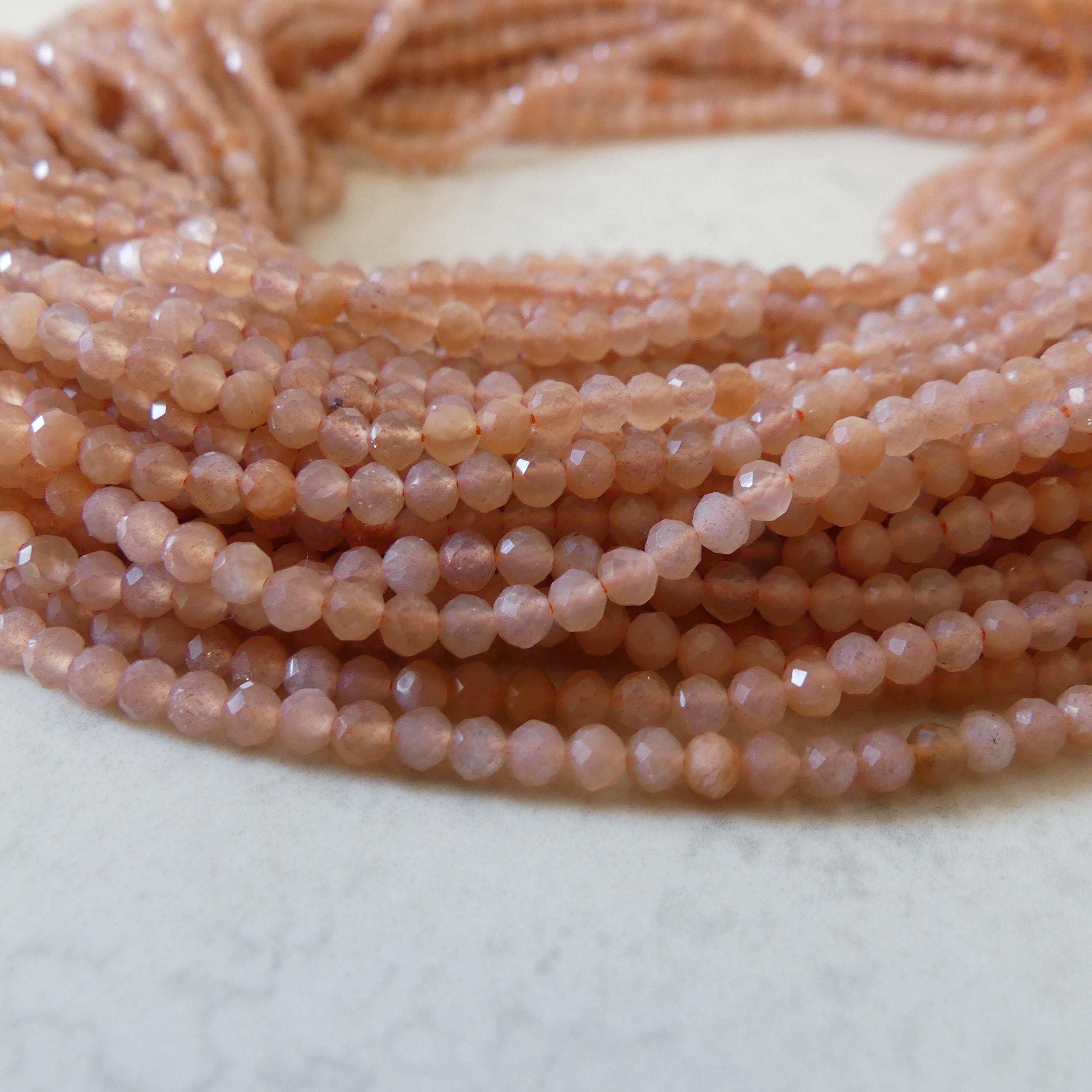 3mm AAA Peach Moonstone Faceted Beads 15" Gemstone Beads Beading Crafter Gift June Birthstone DIY Jewelry