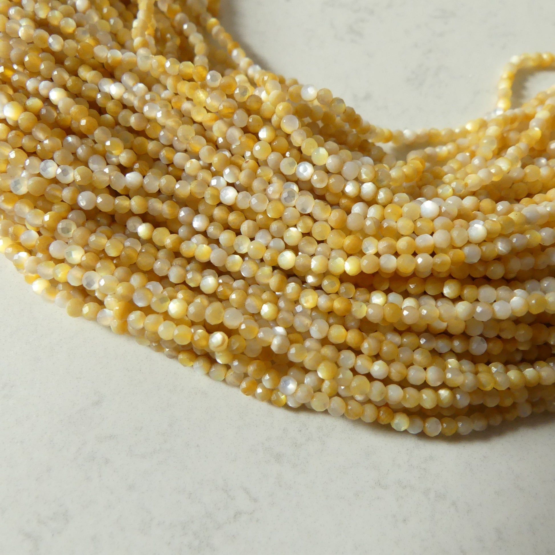 2mm Natural Yellow Mother of Pearl Beads Micro Faceted MOP Genuine Yellow Shell Beads 15" Gemstone Jewelry Making Gift for crafter