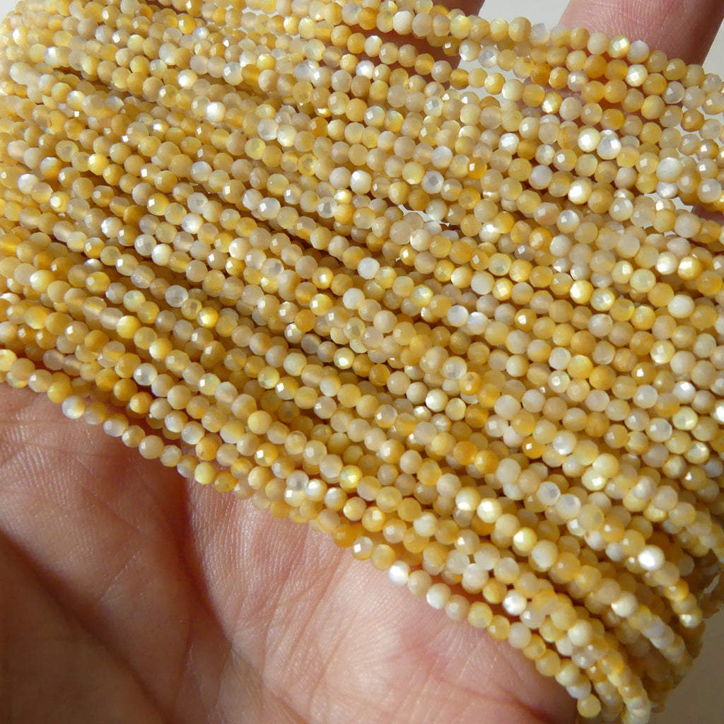 2mm Natural Yellow Mother of Pearl Beads Micro Faceted MOP Genuine Yellow Shell Beads 15" Gemstone Jewelry Making Gift for crafter