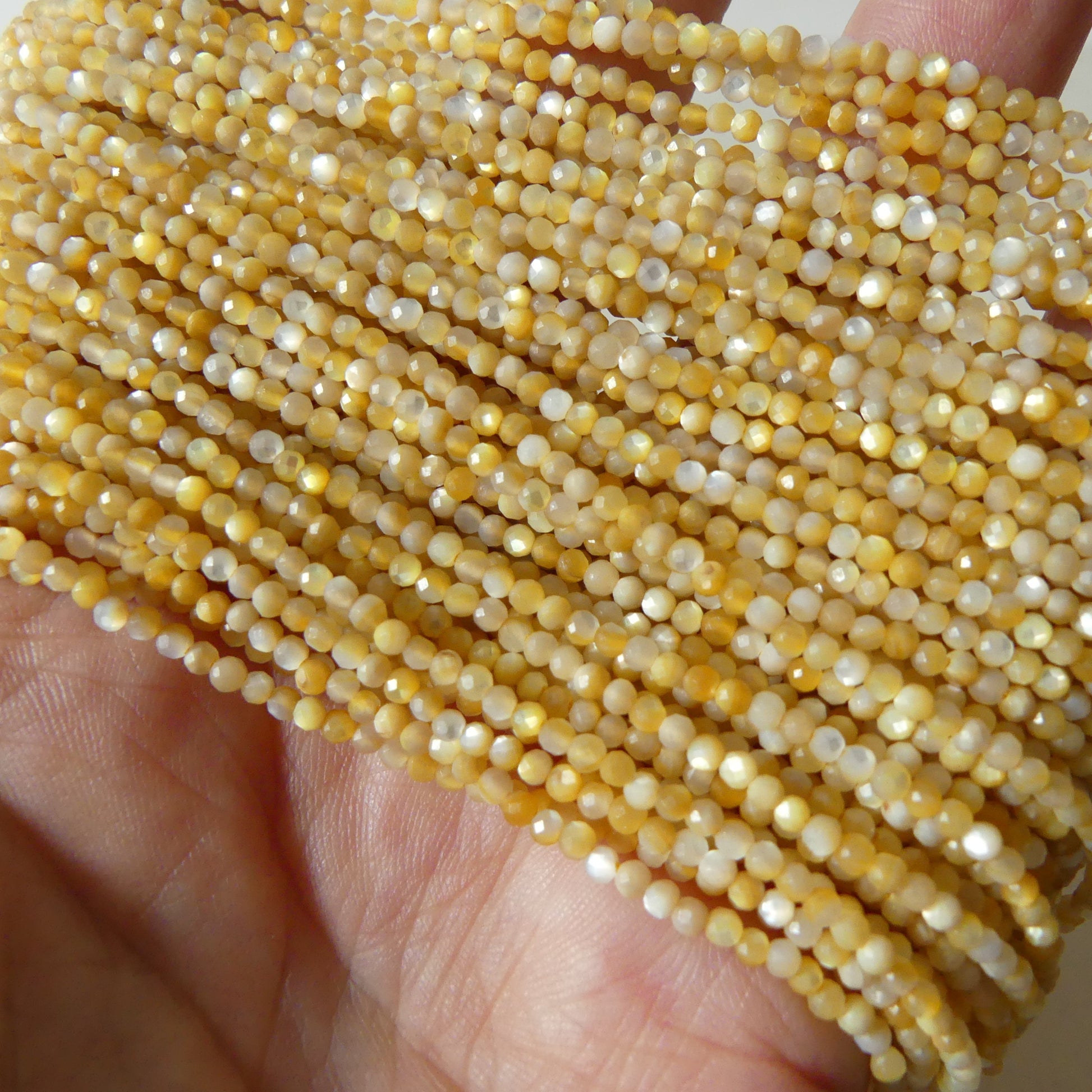2mm Natural Yellow Mother of Pearl Beads Micro Faceted MOP Genuine Yellow Shell Beads 15" Gemstone Jewelry Making Gift for crafter