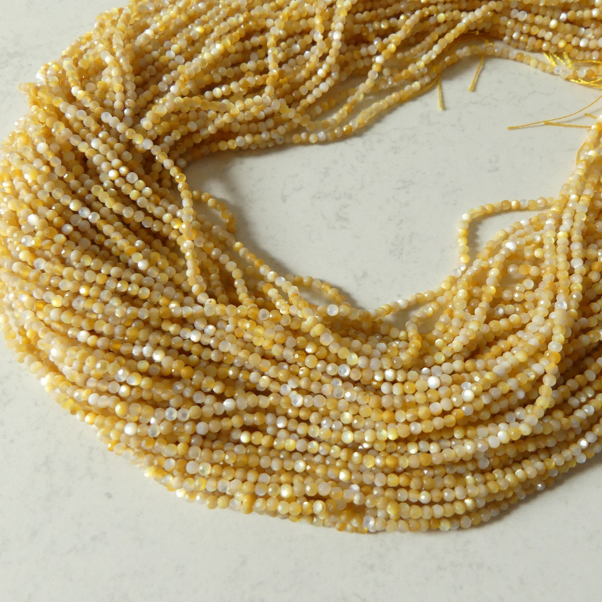 2mm Natural Yellow Mother of Pearl Beads Micro Faceted MOP Genuine Yellow Shell Beads 15" Gemstone Jewelry Making Gift for crafter