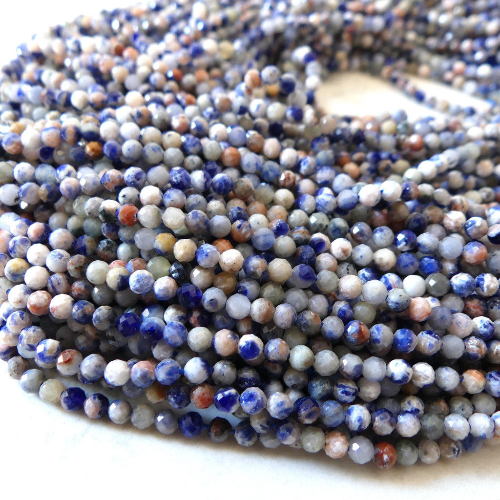 3mm Sunset Sodalite Faceted Beads 15" Blue and Orange Sodalite Genuine Gemstone Beads for Jewelry Making Beading Craft Gift Beads