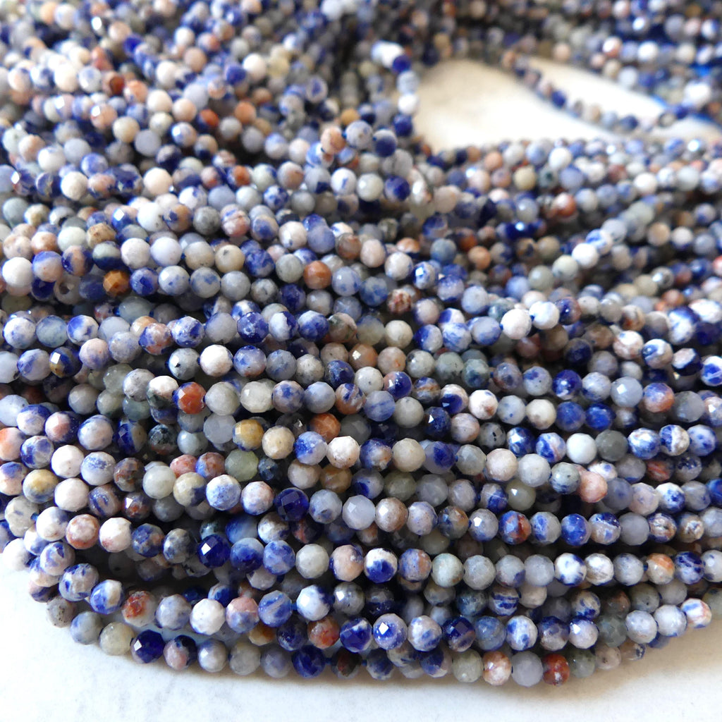 3mm Sunset Sodalite Faceted Beads 15" Blue and Orange Sodalite Genuine Gemstone Beads for Jewelry Making Beading Craft Gift Beads