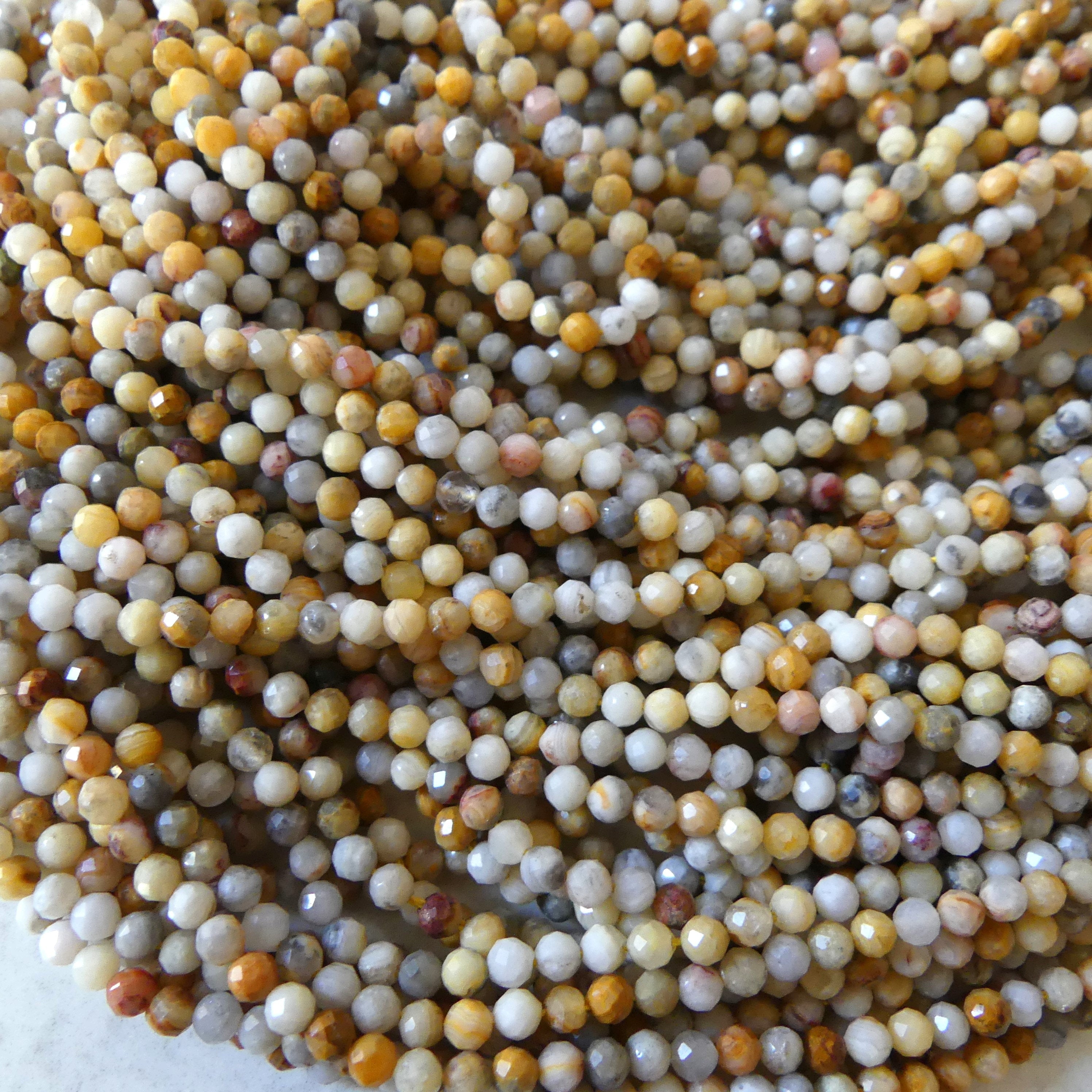3mm Crazy Lace Agate Micro Faceted Beads 15" Yellow Genuine Gemstone Beads for Jewelry Making Beading Craft Gift