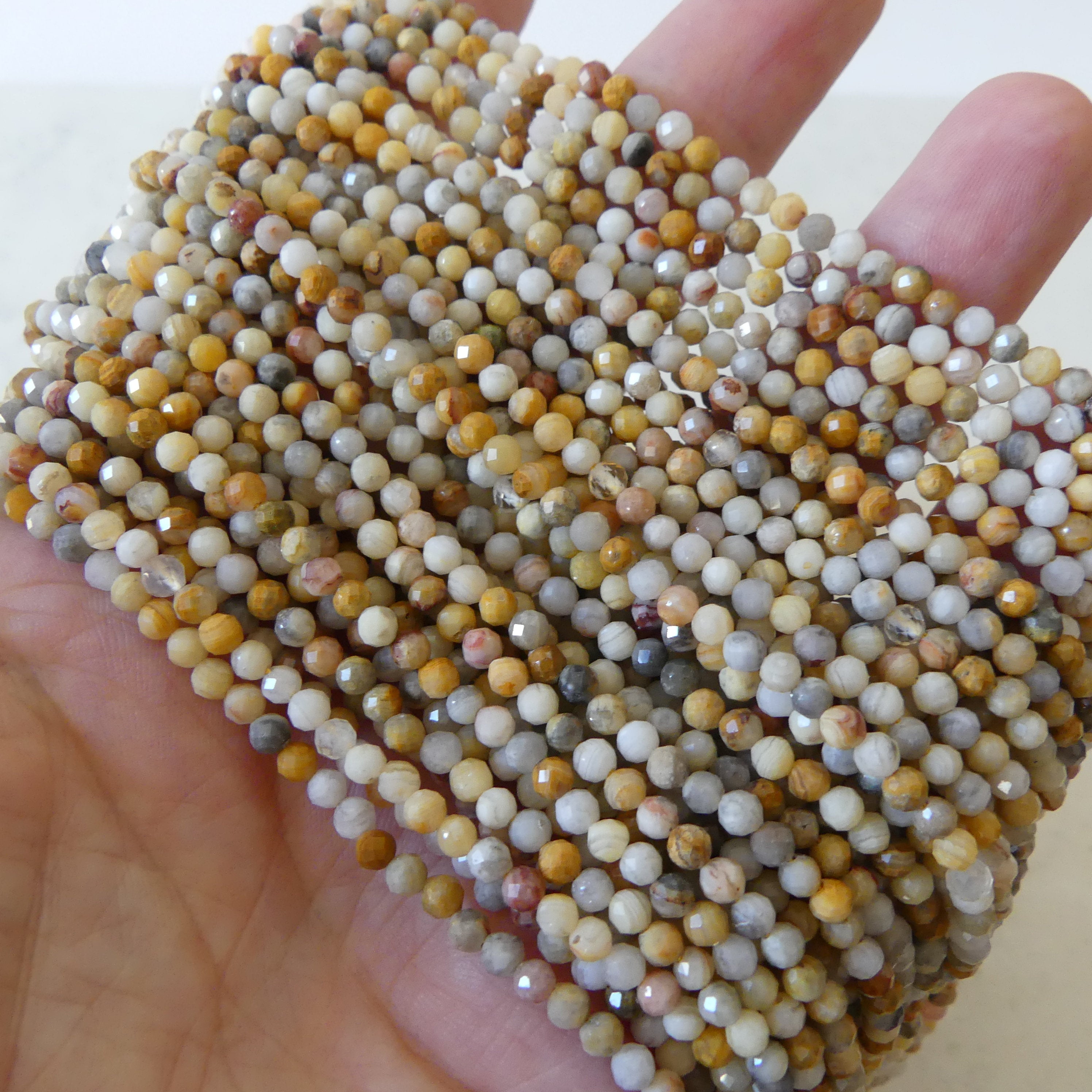 3mm Crazy Lace Agate Micro Faceted Beads 15" Yellow Genuine Gemstone Beads for Jewelry Making Beading Craft Gift
