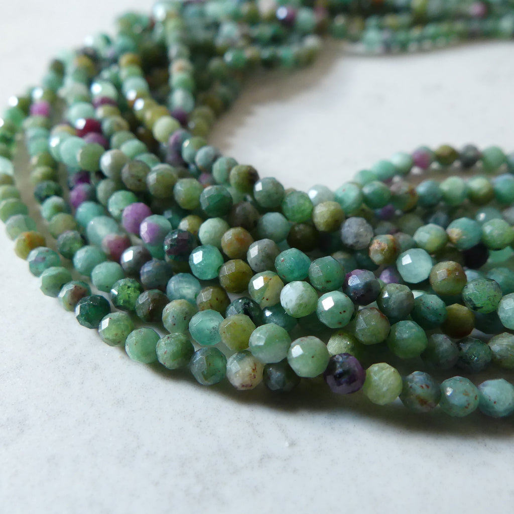 3mm Natural Ruby Fuchsite Micro Faceted Beads Genuine Small Green Beads 15" Gemstone Beads for Jewelry Making Beading Gift for Crafter