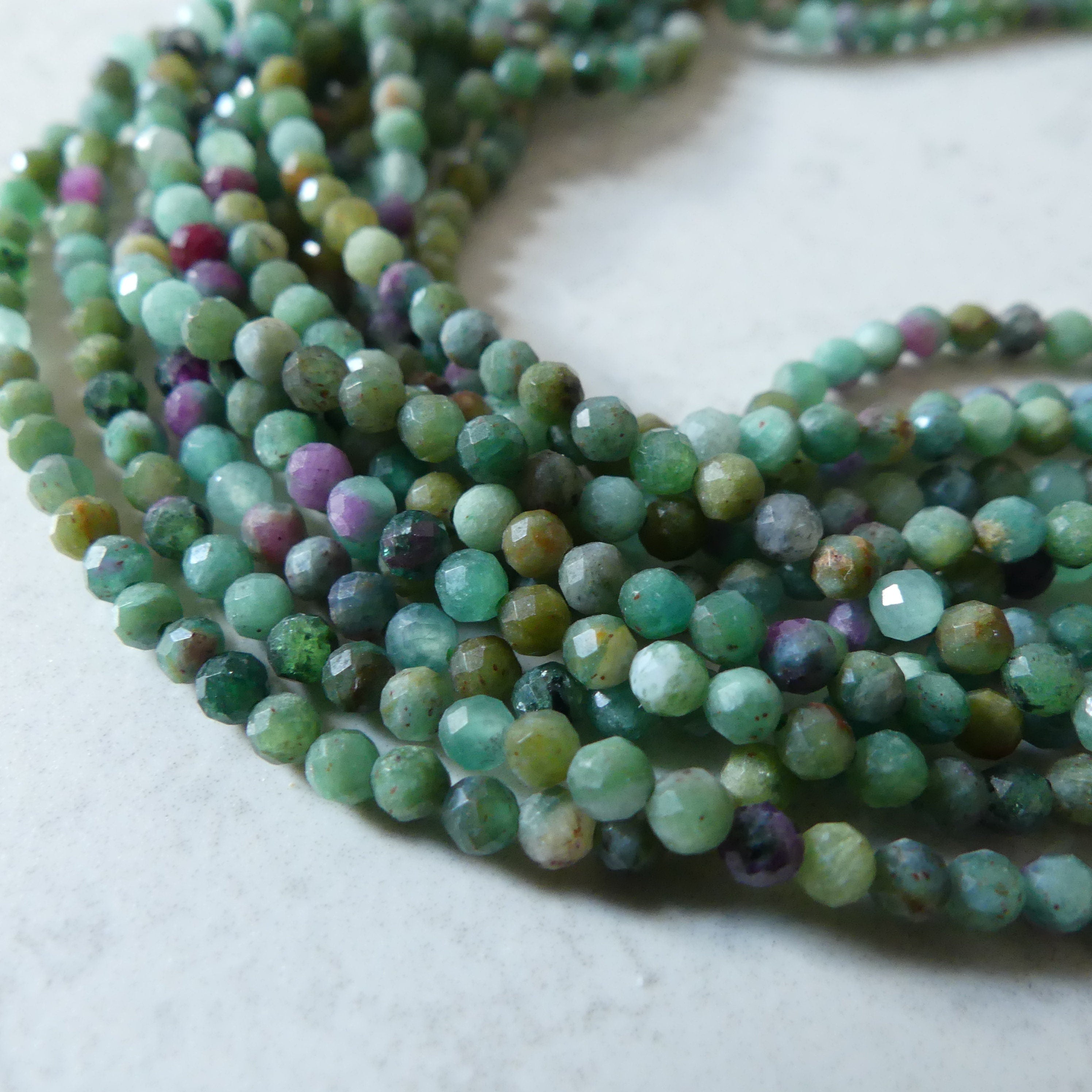 3mm Natural Ruby Fuchsite Micro Faceted Beads Genuine Small Green Beads 15" Gemstone Beads for Jewelry Making Beading Gift for Crafter