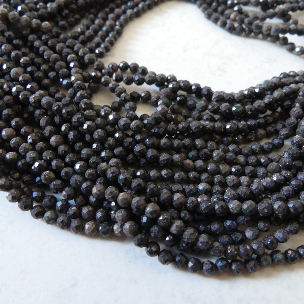 3mm Black Matrix Opal Micro Faceted Beads Genuine Opal Beads 15" Gemstone Beads for Jewelry Making Beading Craft Gift