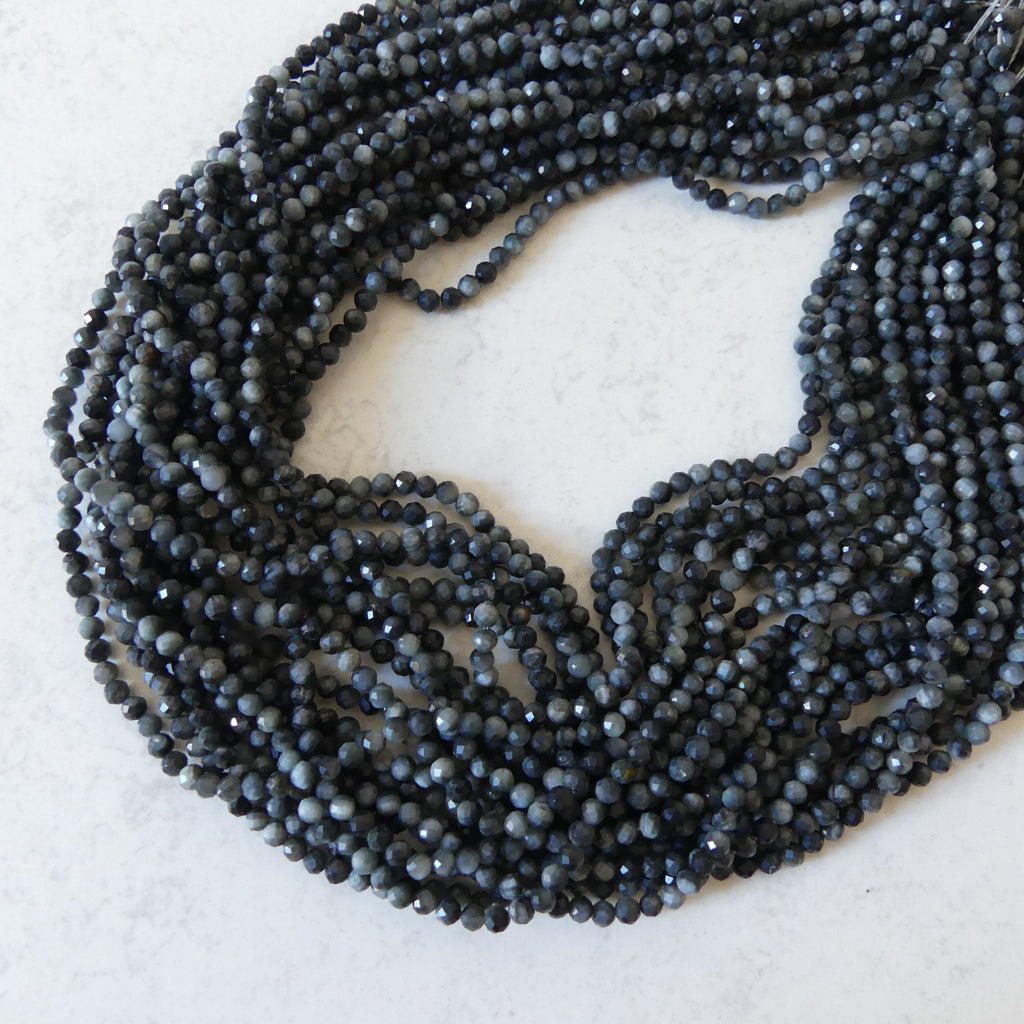 3mm Gray Tigers Eye Micro Faceted Beads Hawk Eye Genuine Beads 15" Gemstone Beads for Jewelry Making Beading Craft Gift