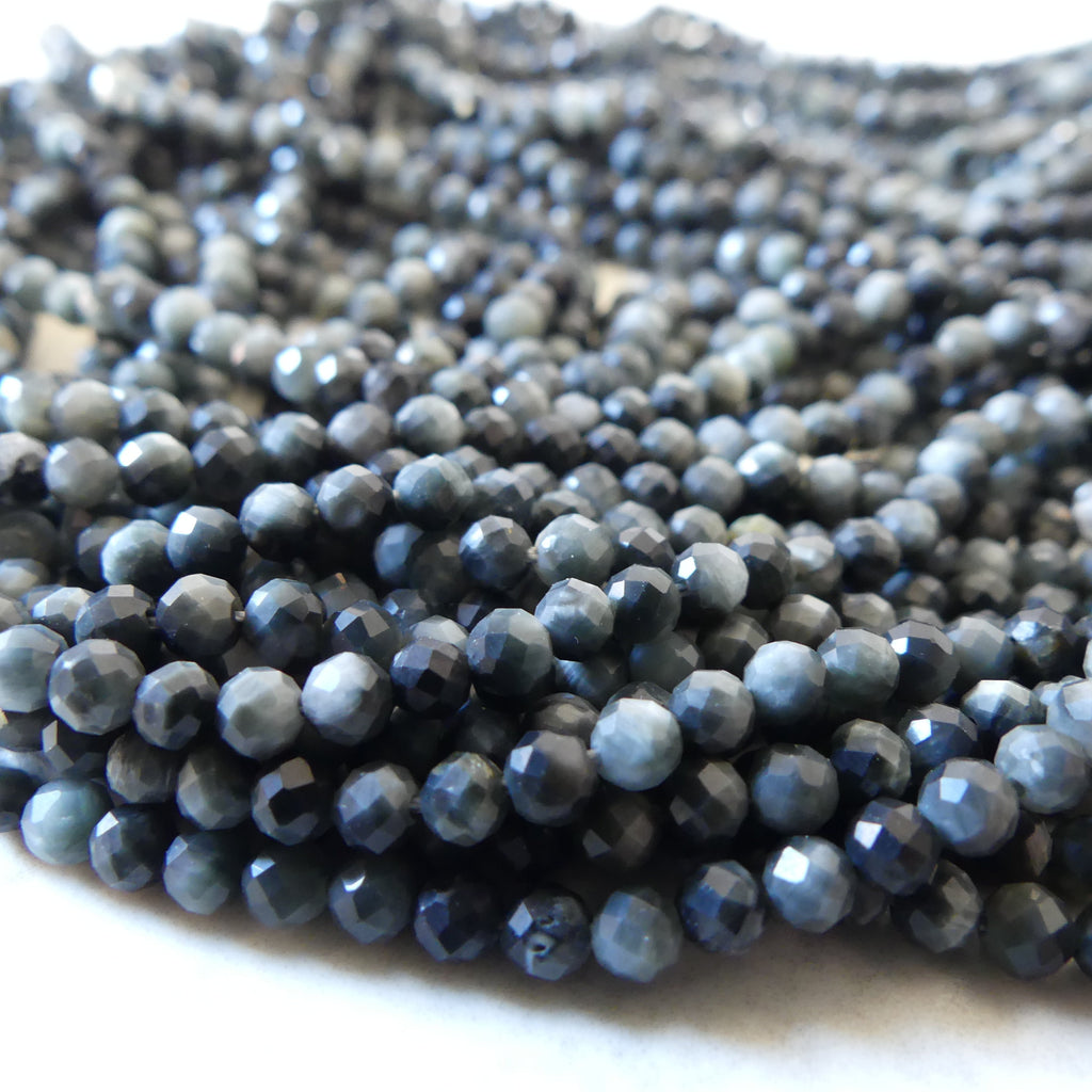 3mm Gray Tigers Eye Micro Faceted Beads Hawk Eye Genuine Beads 15" Gemstone Beads for Jewelry Making Beading Craft Gift