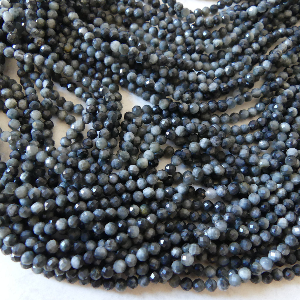 3mm Gray Tigers Eye Micro Faceted Beads Hawk Eye Genuine Beads 15" Gemstone Beads for Jewelry Making Beading Craft Gift
