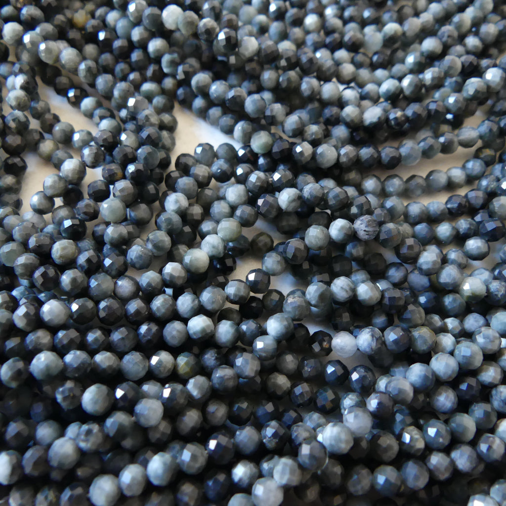 3mm Gray Tigers Eye Micro Faceted Beads Hawk Eye Genuine Beads 15" Gemstone Beads for Jewelry Making Beading Craft Gift