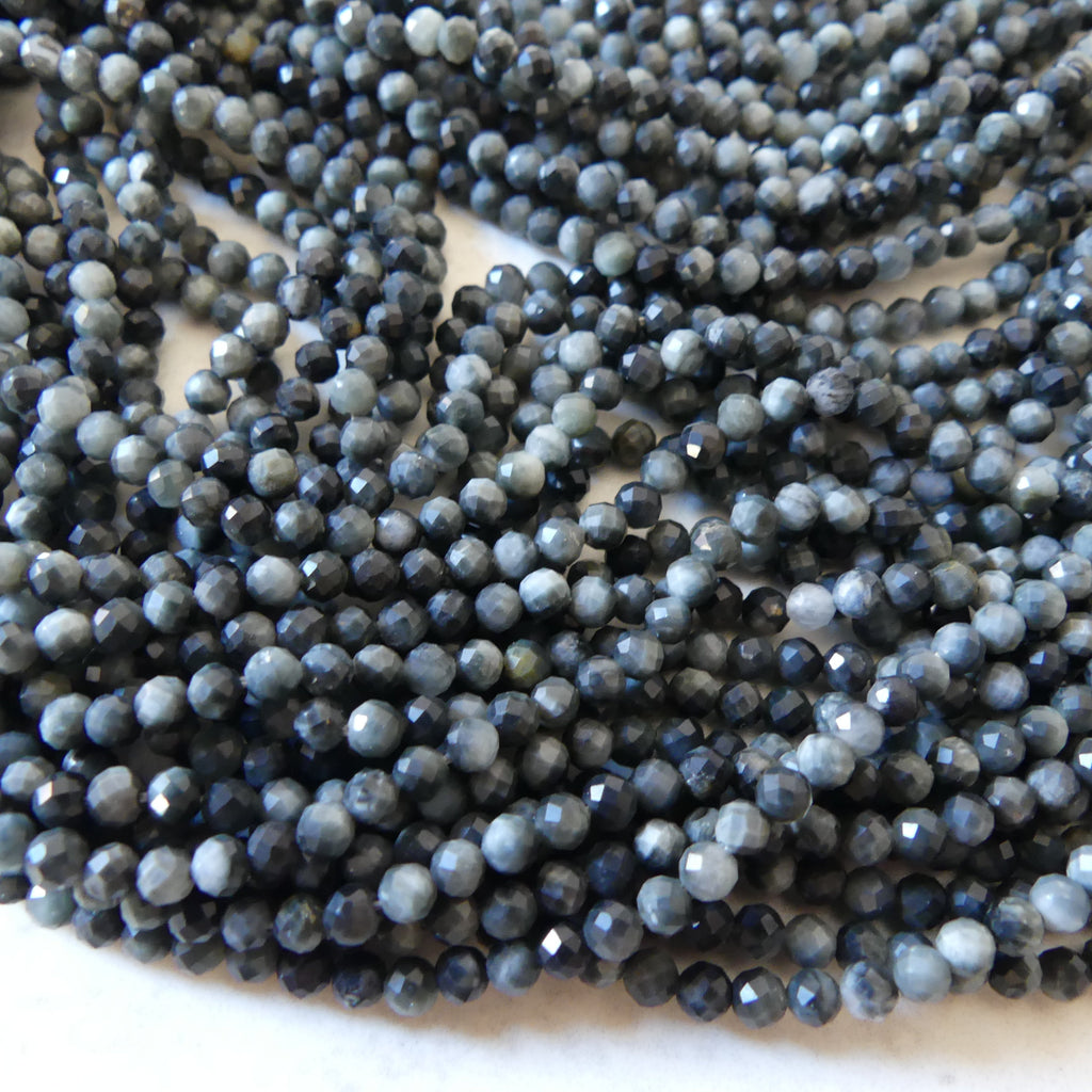 3mm Gray Tigers Eye Micro Faceted Beads Hawk Eye Genuine Beads 15" Gemstone Beads for Jewelry Making Beading Craft Gift