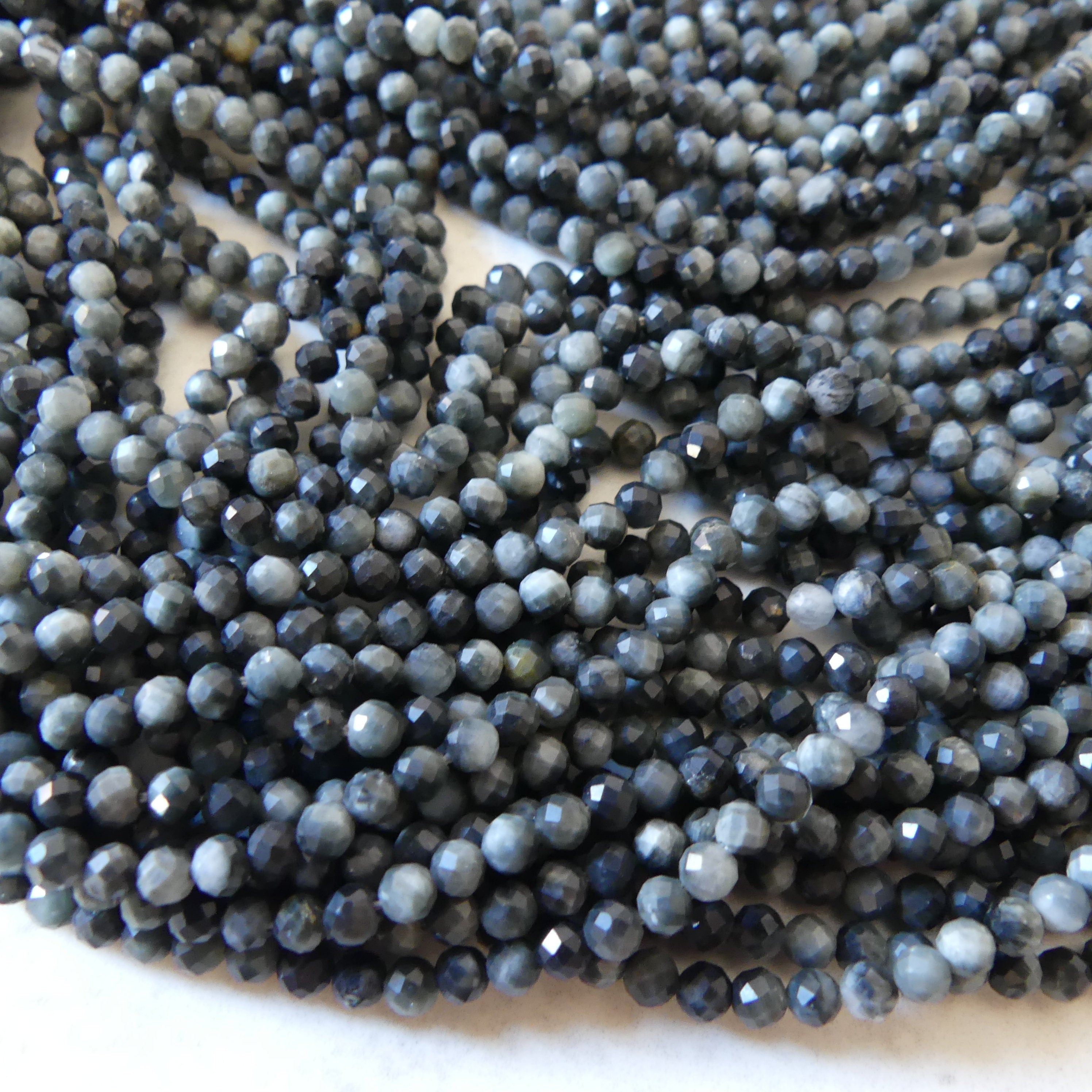 3mm Gray Tigers Eye Micro Faceted Beads Hawk Eye Genuine Beads 15" Gemstone Beads for Jewelry Making Beading Craft Gift