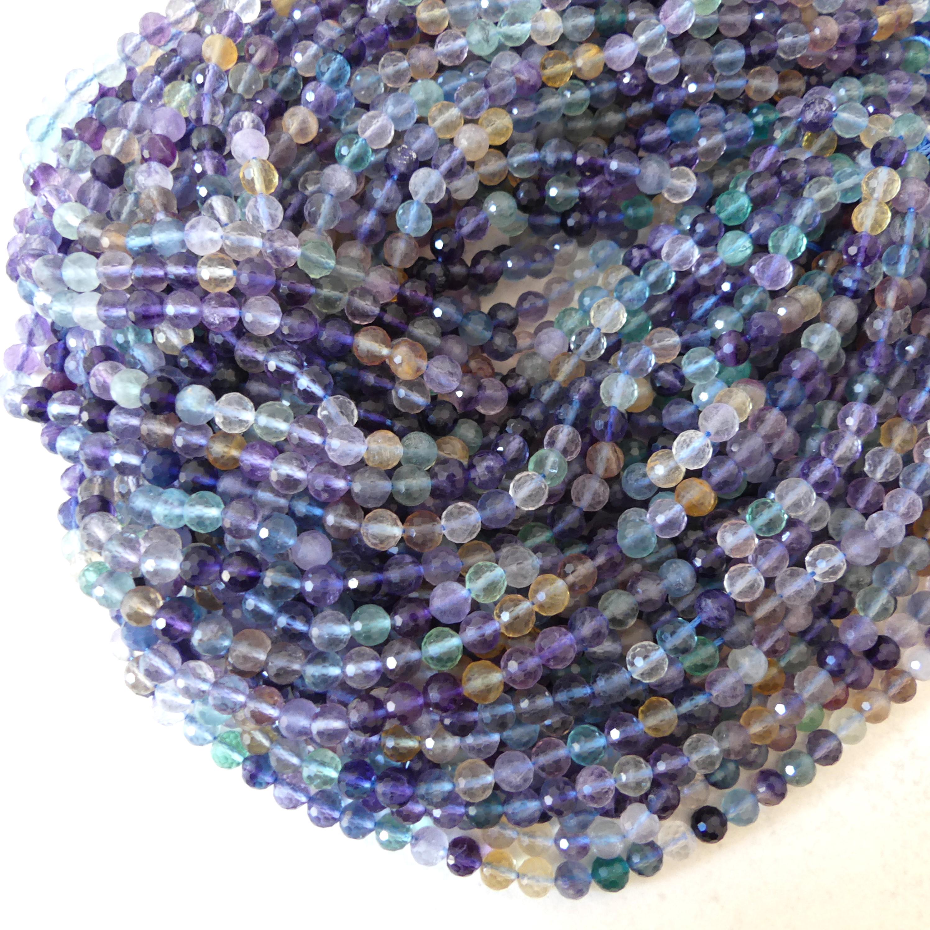 6.5mm Fluorite Faceted Beads 15" Multi Color Fluorite Genuine Gemstone Beads for Jewelry Making Beading Craft Gift Beads