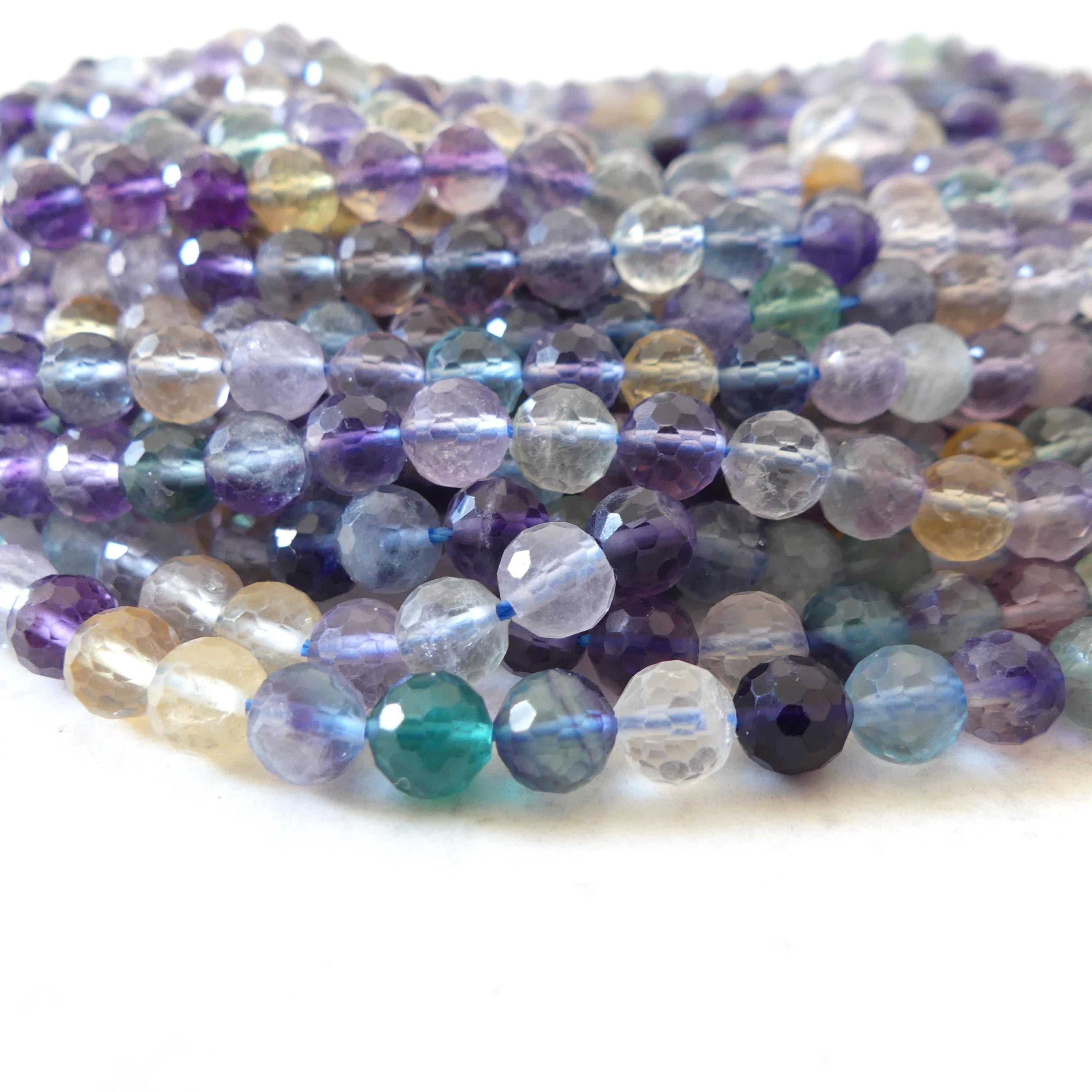 6.5mm Fluorite Faceted Beads 15" Multi Color Fluorite Genuine Gemstone Beads for Jewelry Making Beading Craft Gift Beads