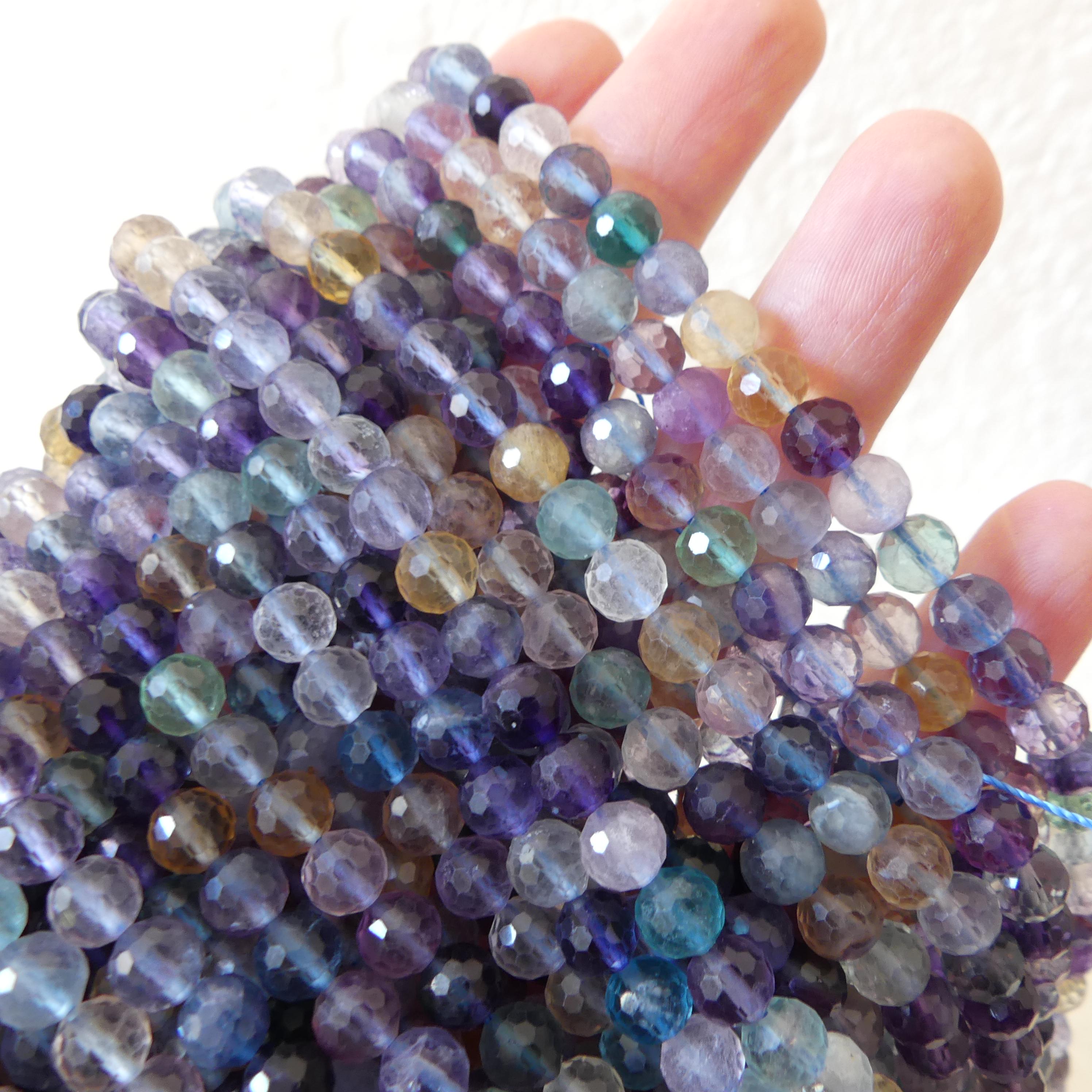 6.5mm Fluorite Faceted Beads 15" Multi Color Fluorite Genuine Gemstone Beads for Jewelry Making Beading Craft Gift Beads