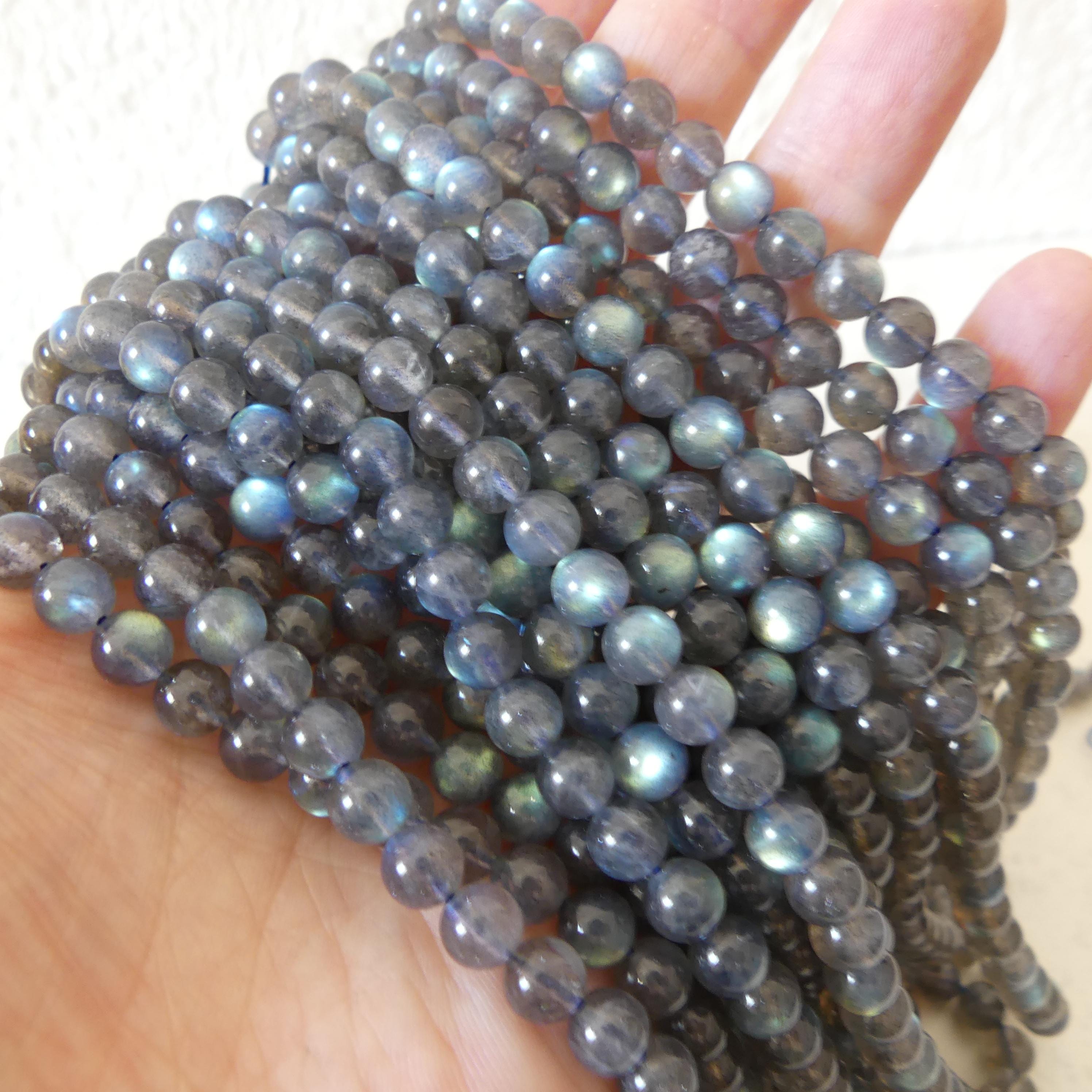 6.5mm AAA Labradorite Smooth Beads Genuine Blue Flash Beads 15" Gemstone Beads for DIY Jewelry Making Crafter Gift