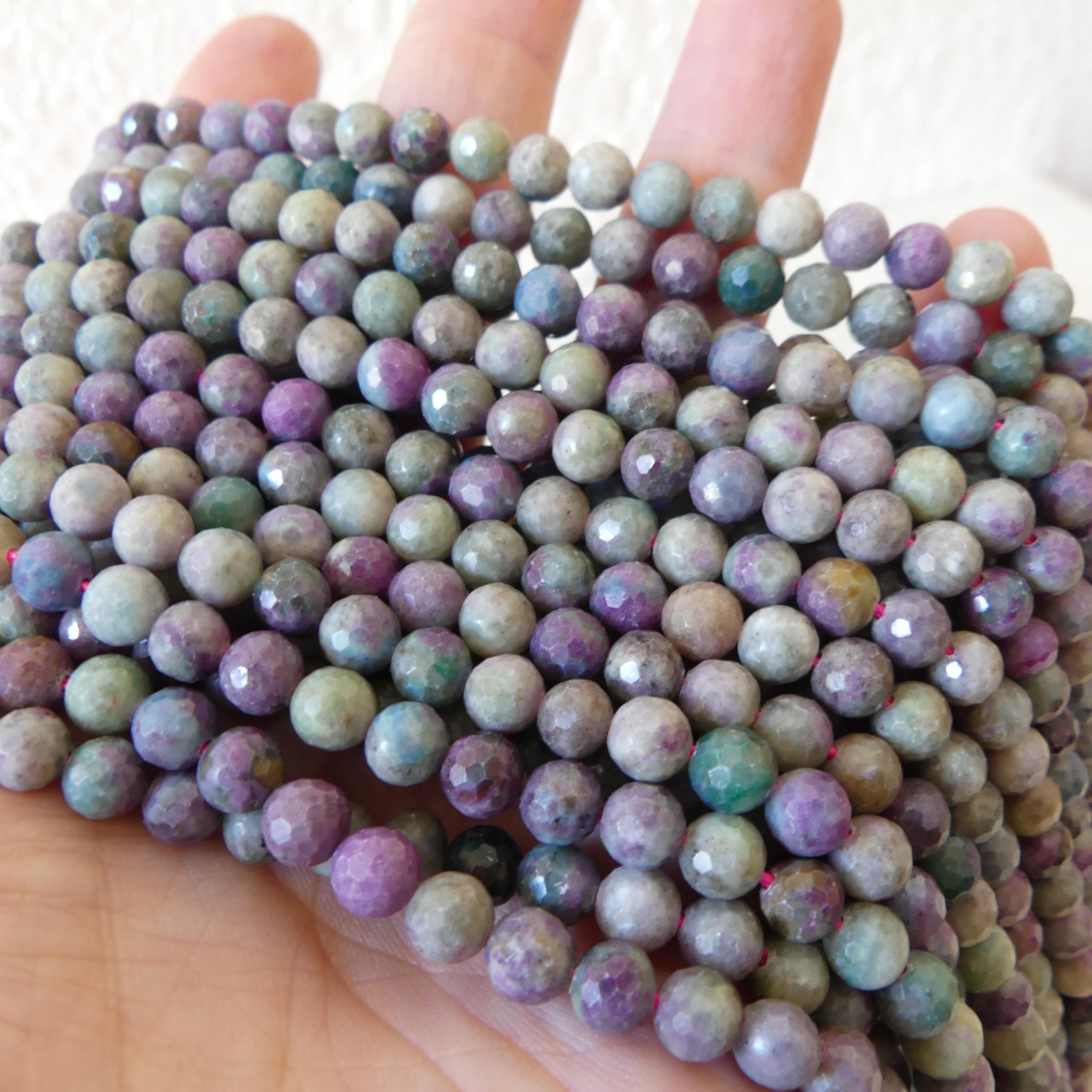 6mm Ruby in Fuchsite Faceted Beads 15" Multi Color Genuine Gemstone Beads for Jewelry Making Beading Craft Gift Beads