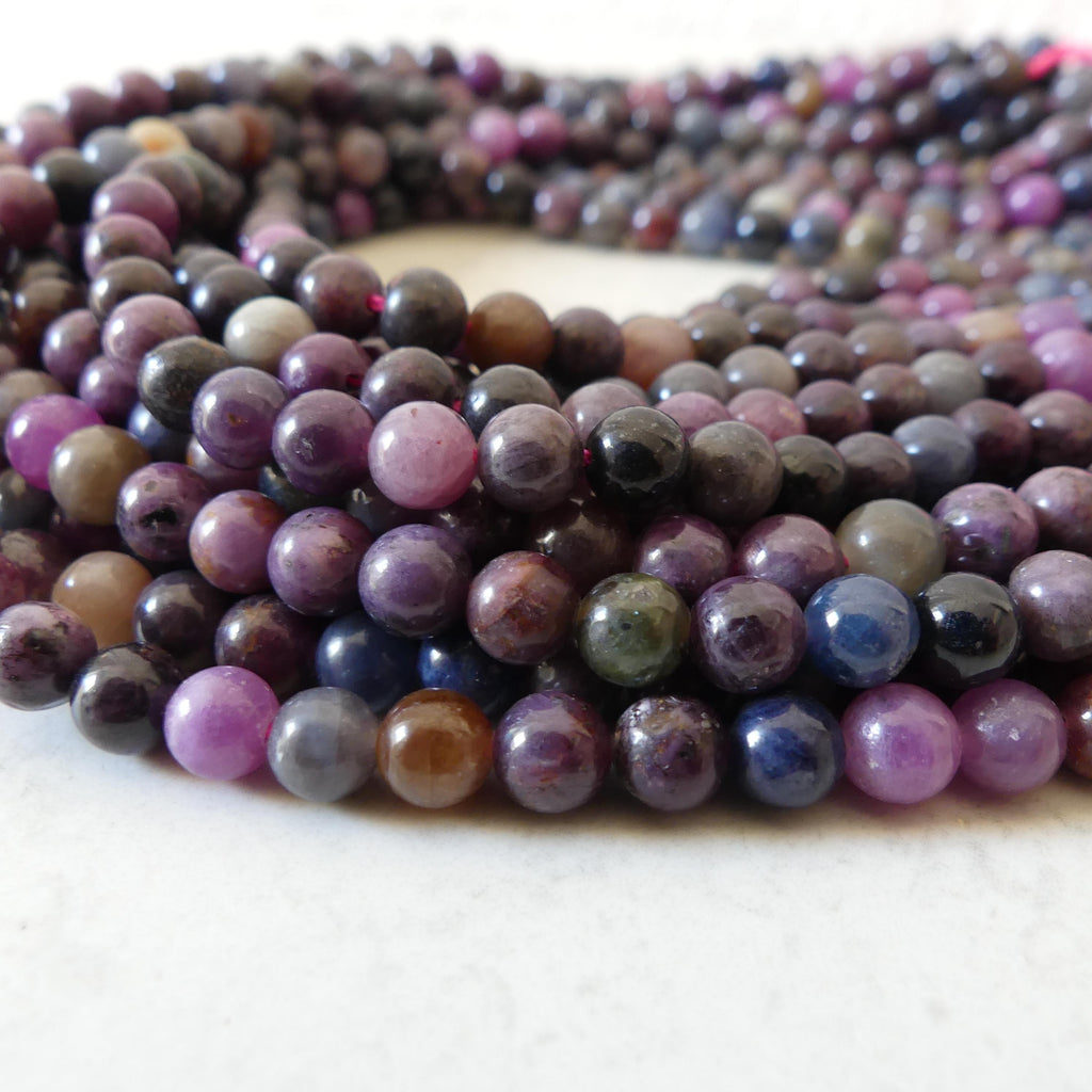 6mm Ruby and Sapphire Smooth Beads 15" Genuine Natural Gemstone Beads for Jewelry Making September Birthstone July Beading Gift Crafter