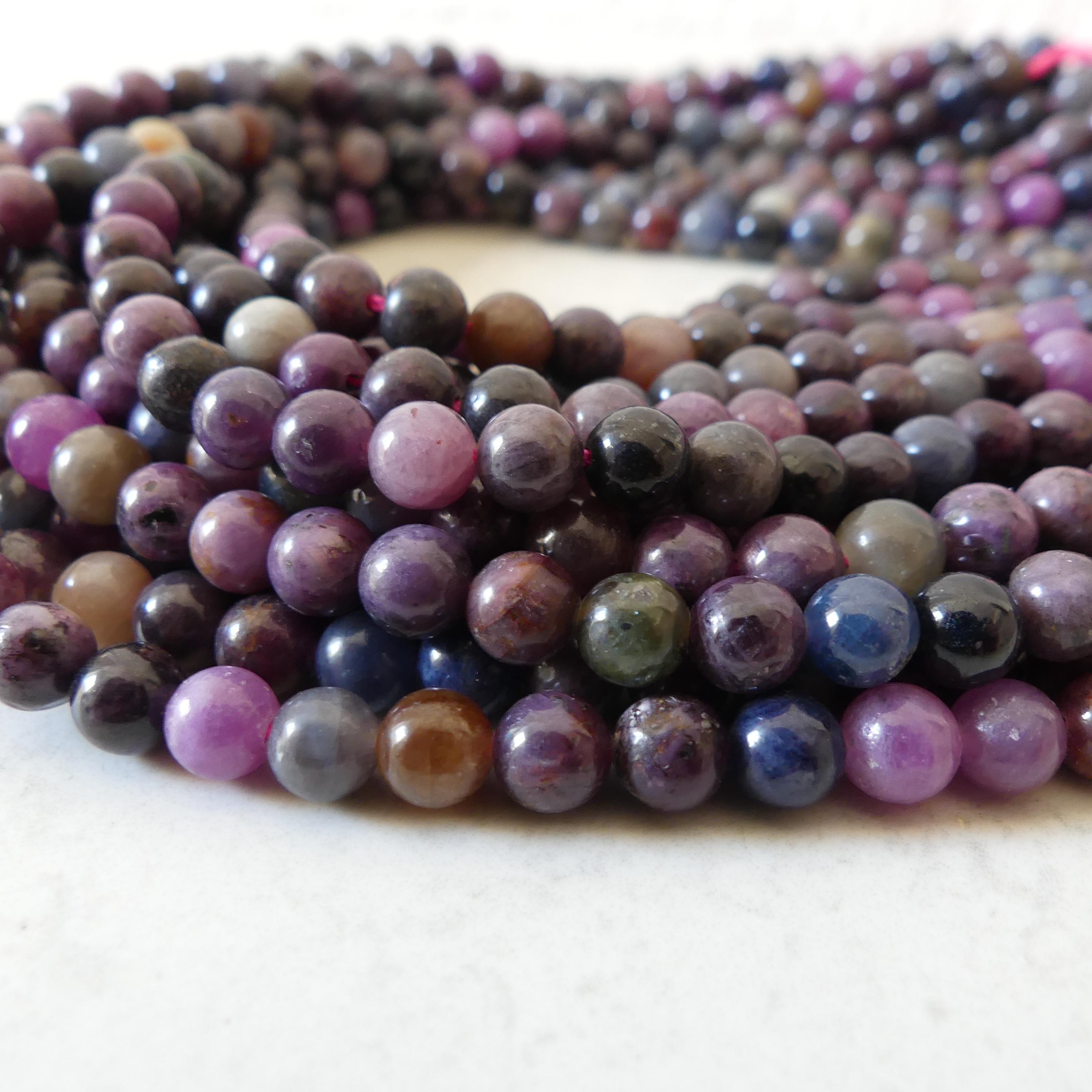 6mm Ruby and Sapphire Smooth Beads 15" Genuine Natural Gemstone Beads for Jewelry Making September Birthstone July Beading Gift Crafter