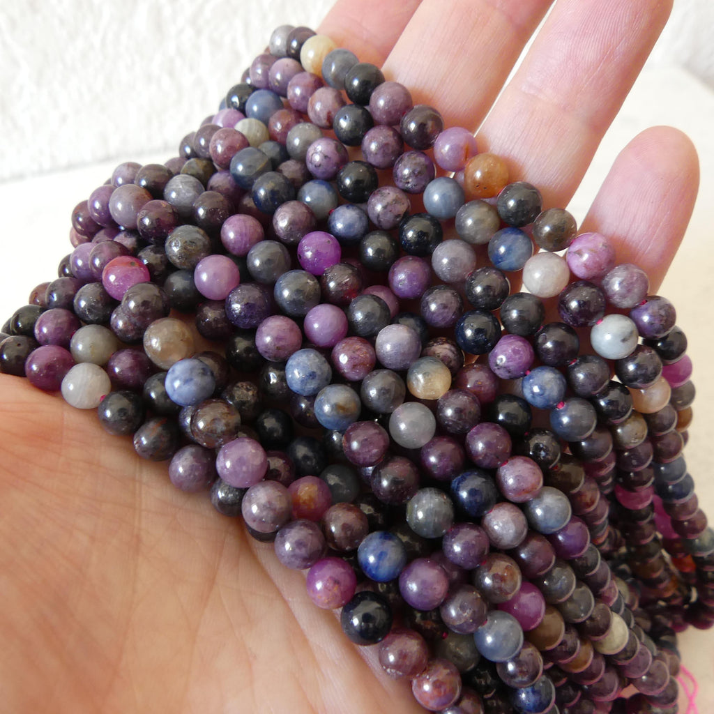 6mm Ruby and Sapphire Smooth Beads 15" Genuine Natural Gemstone Beads for Jewelry Making September Birthstone July Beading Gift Crafter