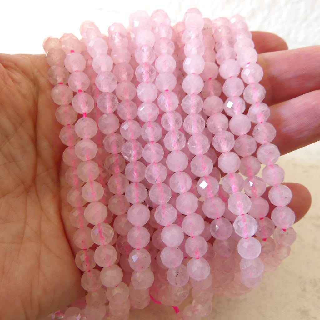 6mm Rose Quartz Faceted Beads 7.5" Half Strand Pale Pink Genuine Gemstone Beads for Jewelry Making Beading Craft Gift Beads