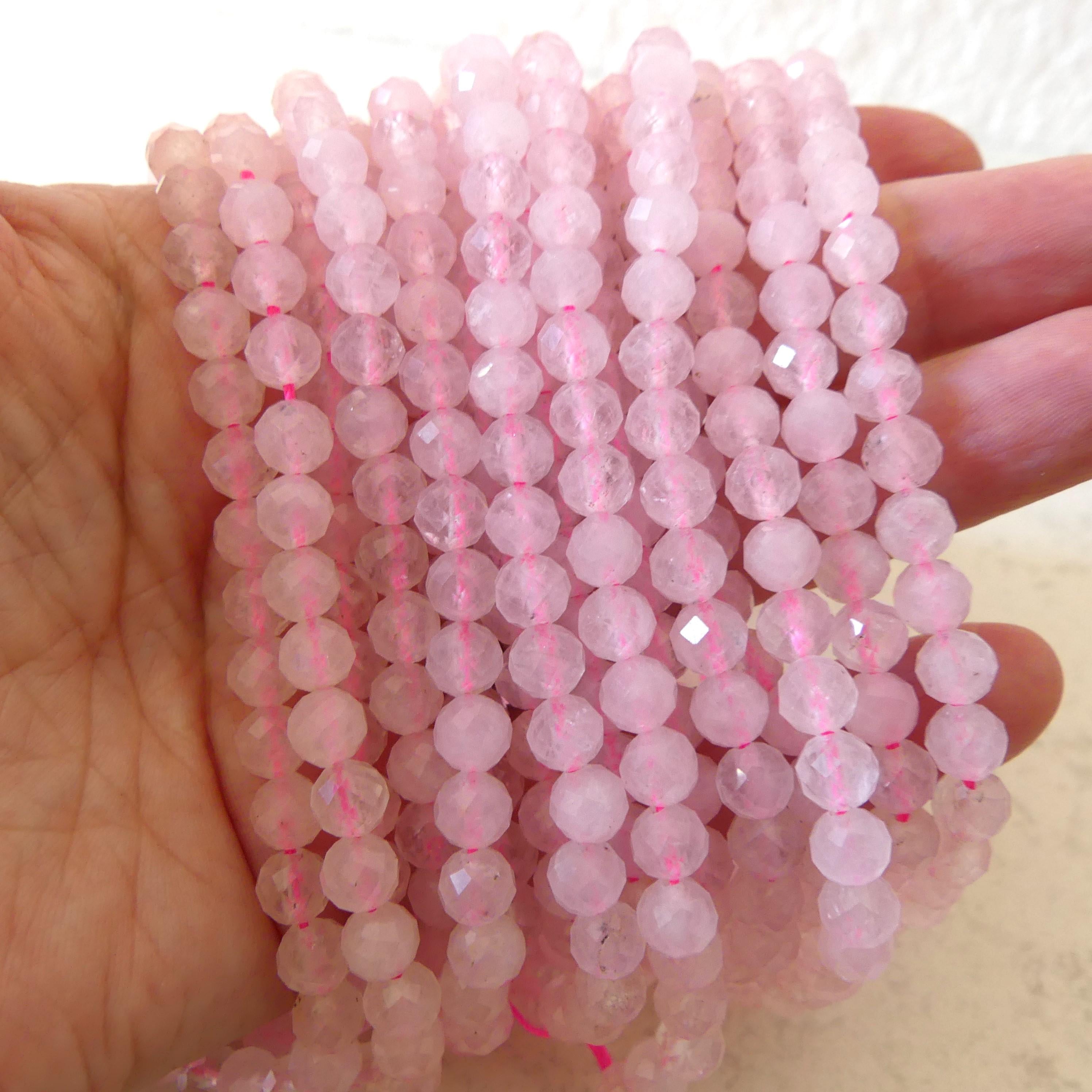 6mm Rose Quartz Faceted Beads 7.5" Half Strand Pale Pink Genuine Gemstone Beads for Jewelry Making Beading Craft Gift Beads