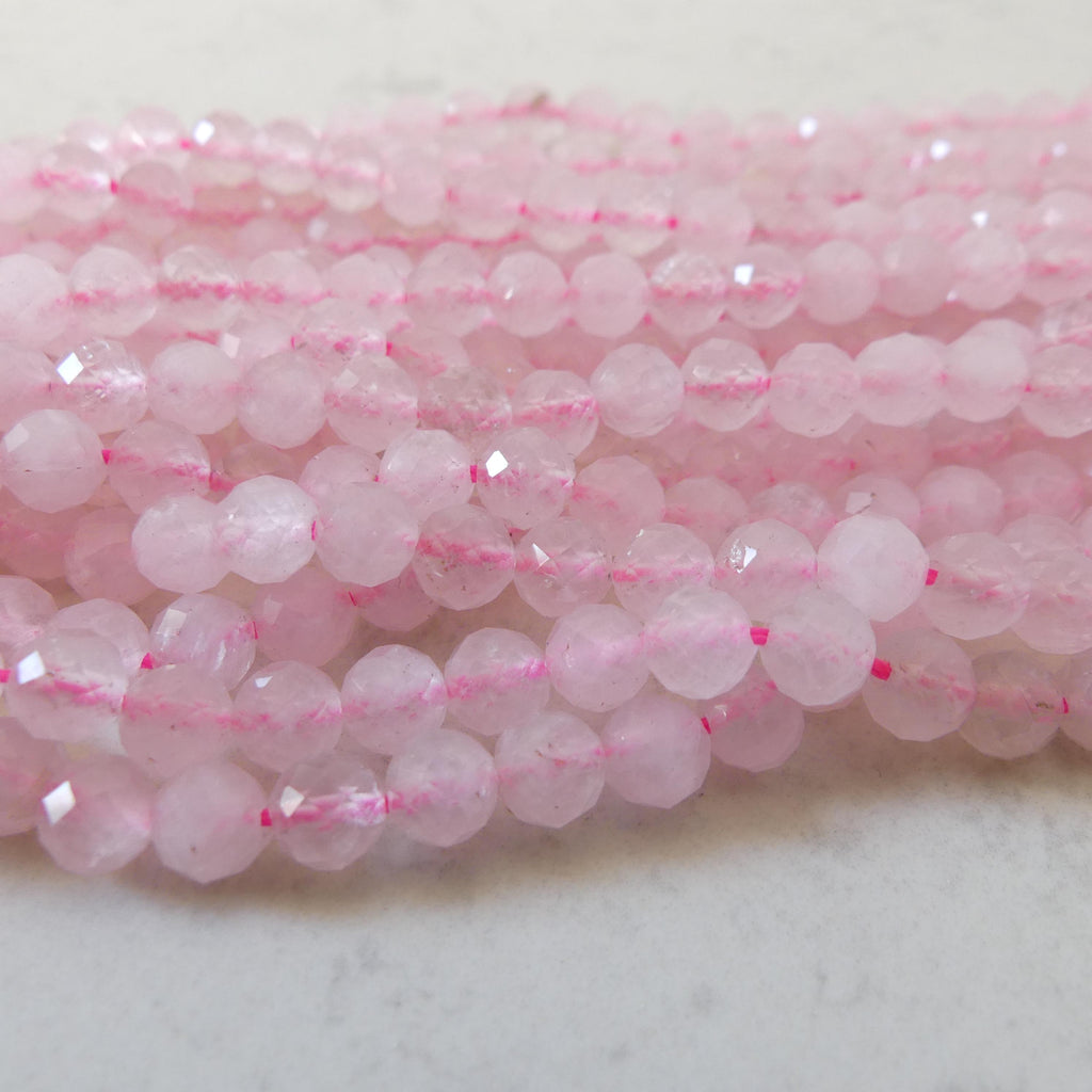 6mm Rose Quartz Faceted Beads 7.5" Half Strand Pale Pink Genuine Gemstone Beads for Jewelry Making Beading Craft Gift Beads