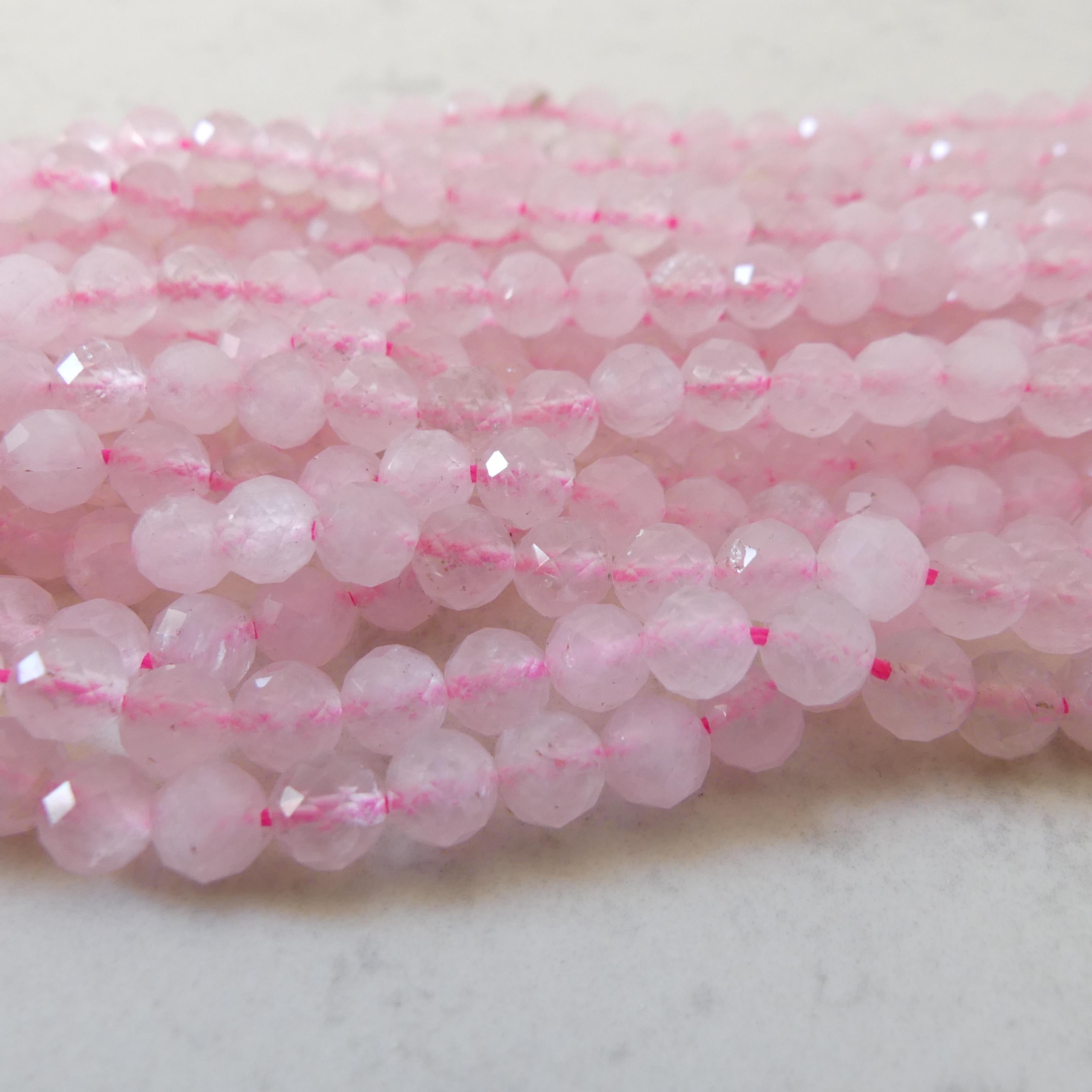 6mm Rose Quartz Faceted Beads 7.5" Half Strand Pale Pink Genuine Gemstone Beads for Jewelry Making Beading Craft Gift Beads