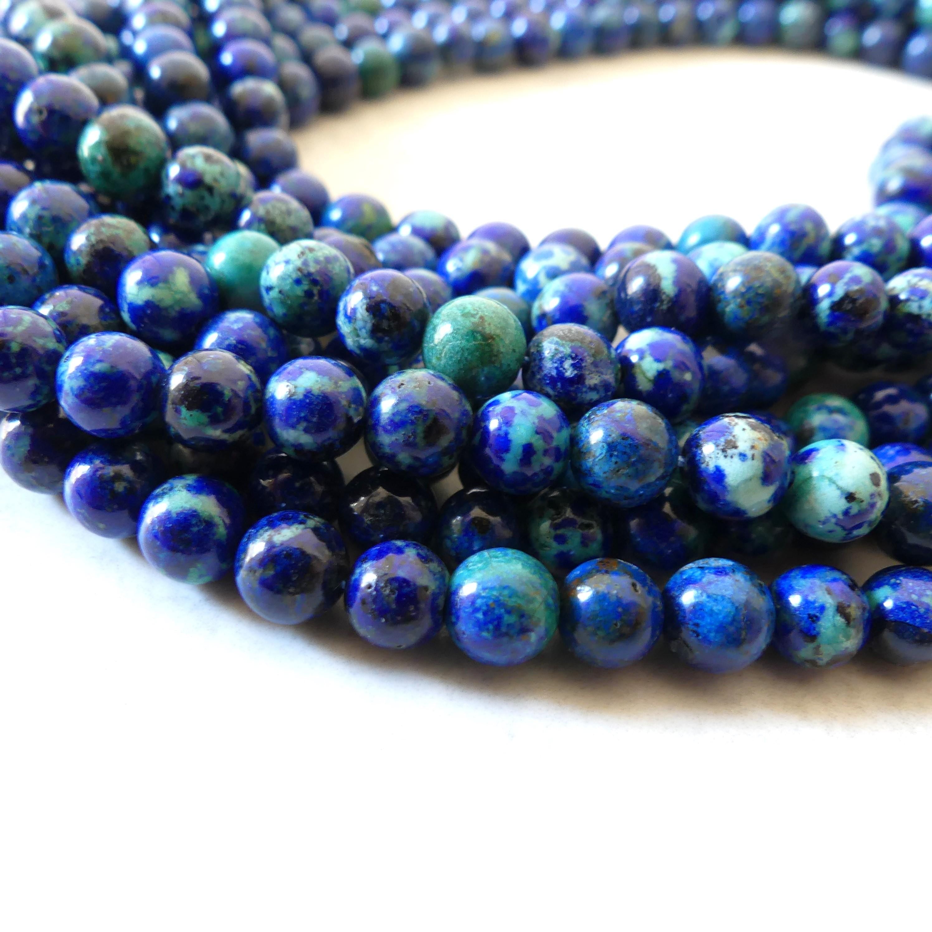 6mm AAA Chrysocolla in Lapis Lazuli Smooth Beads 15" Rare Gemstone Beads for Jewelry Making Beading Gift Crafter