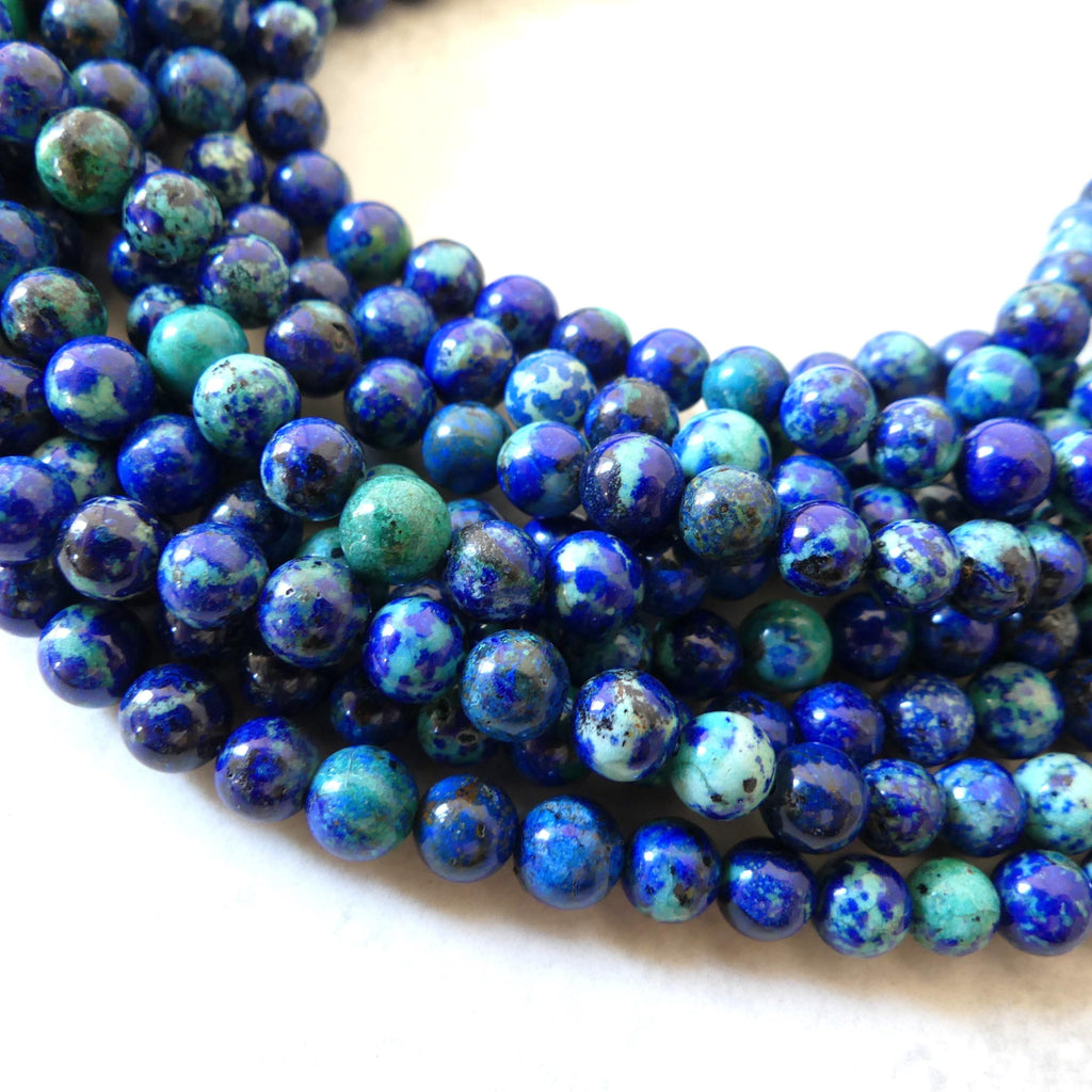 6mm AAA Chrysocolla in Lapis Lazuli Smooth Beads 15" Rare Gemstone Beads for Jewelry Making Beading Gift Crafter