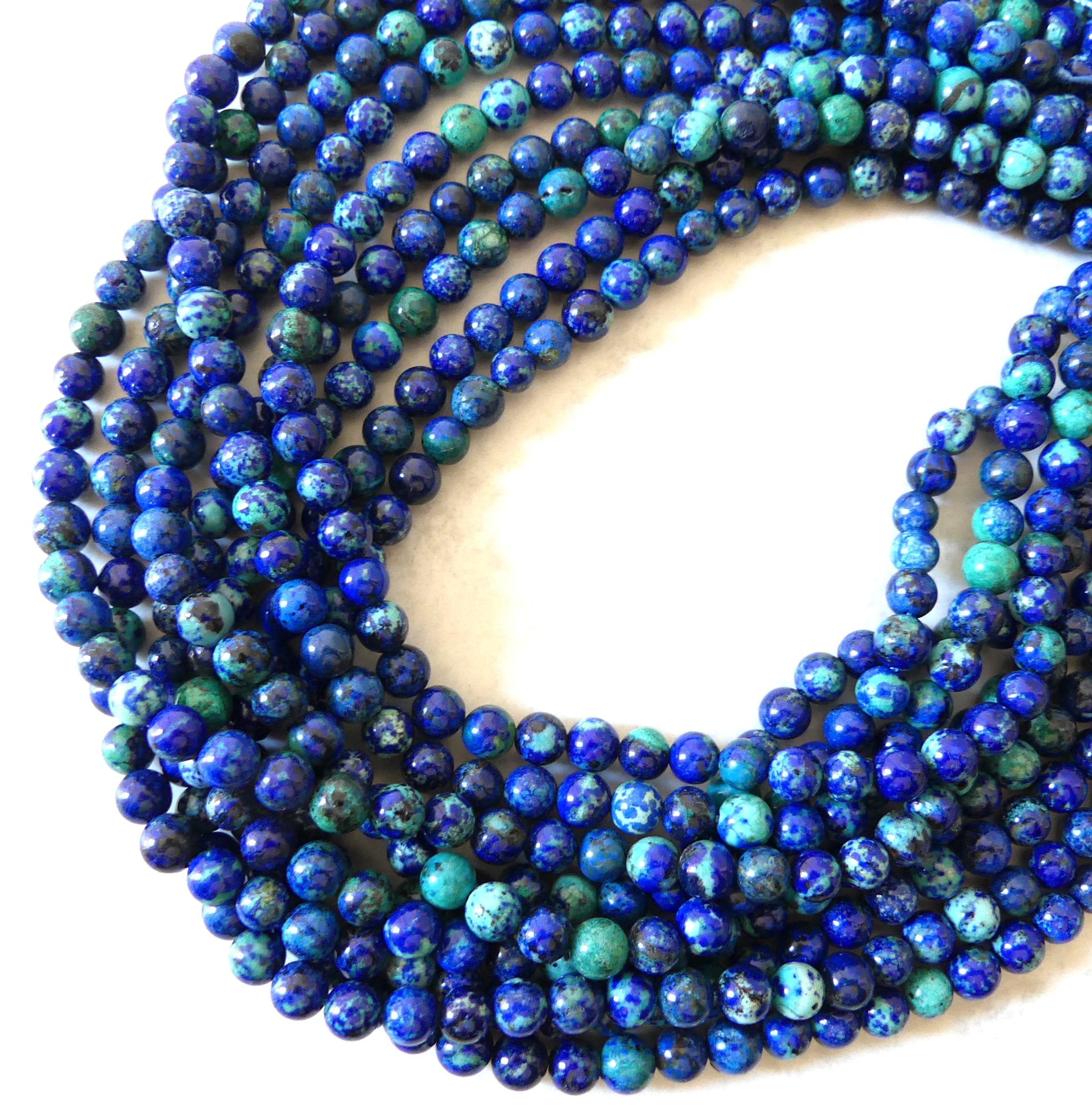 6mm AAA Chrysocolla in Lapis Lazuli Smooth Beads 15" Rare Gemstone Beads for Jewelry Making Beading Gift Crafter