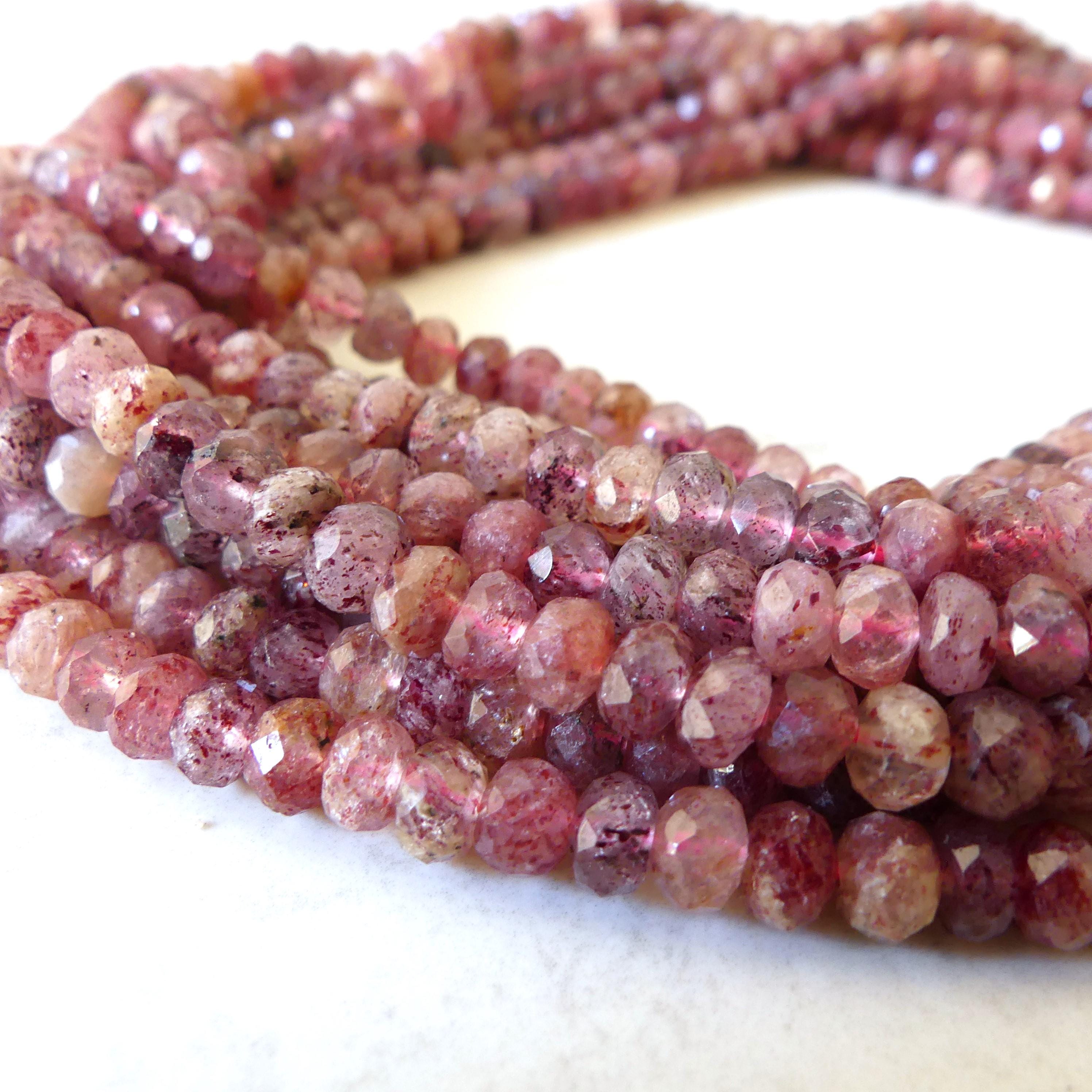6mm AAA Strawberry Quartz Micro Faceted Rondel Beads Genuine Quartz Beads 15" Sparkly Gemstone Beads for Jewelry Making