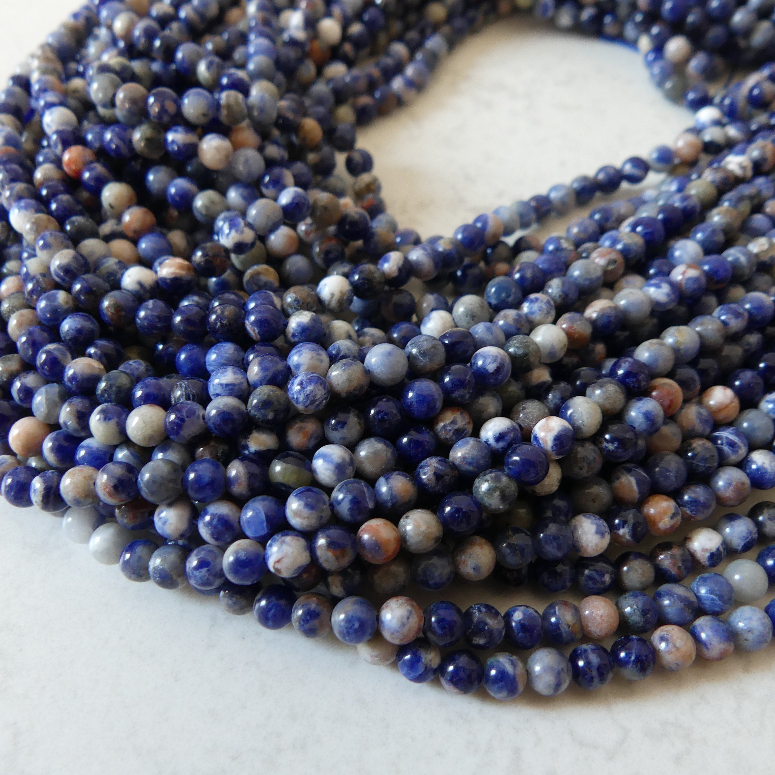 4mm Sunset Sodalite Smooth Beads 15" Blue and Orange Sodalite Genuine Gemstone Beads for Jewelry Making Beading Craft Gift Beads
