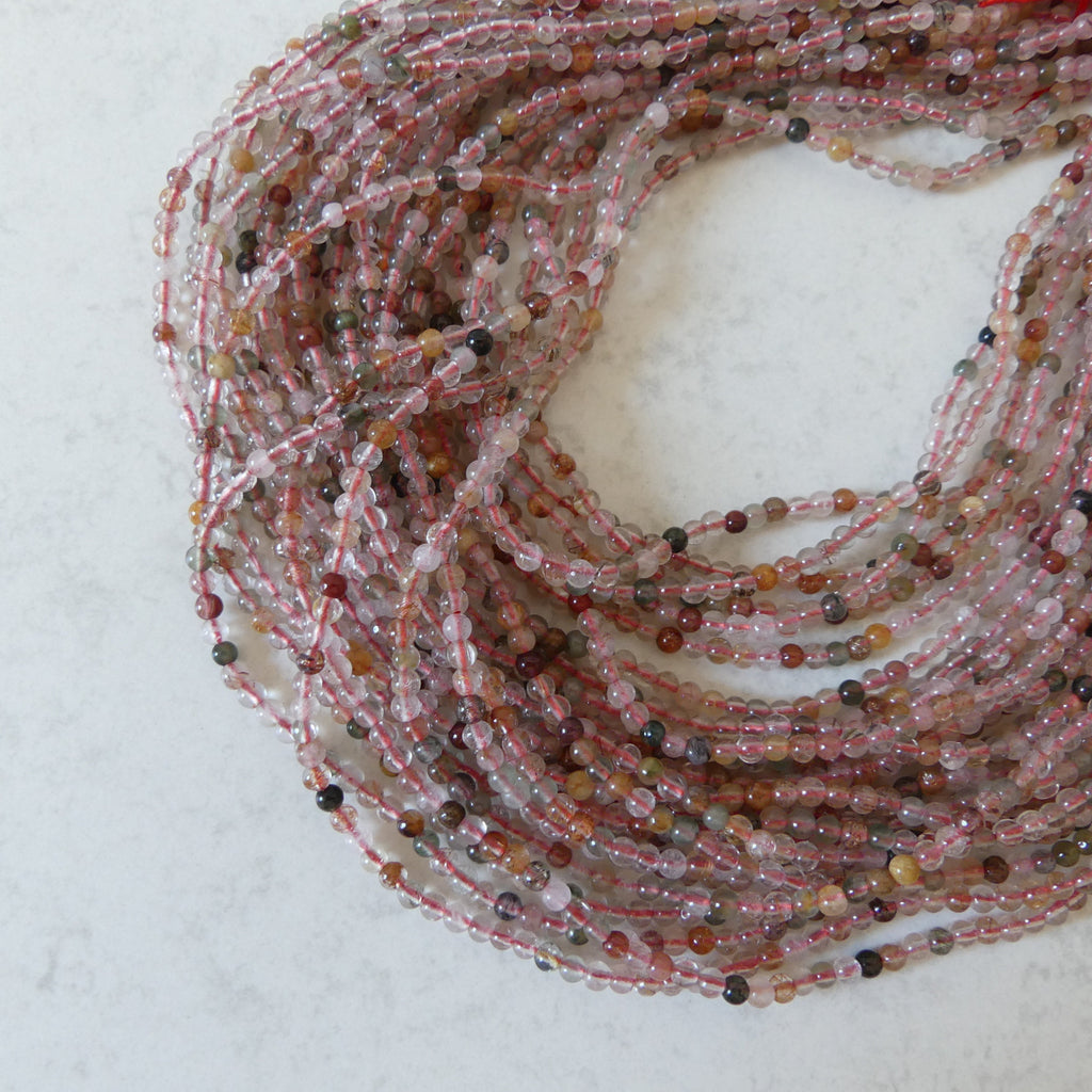 3mm Multi Color Rutilated Quartz Smooth Beads Genuine Colorful Rutilated Quartz Beads 15" Gemstone Beads for Jewelry Making DYI Beading Gift