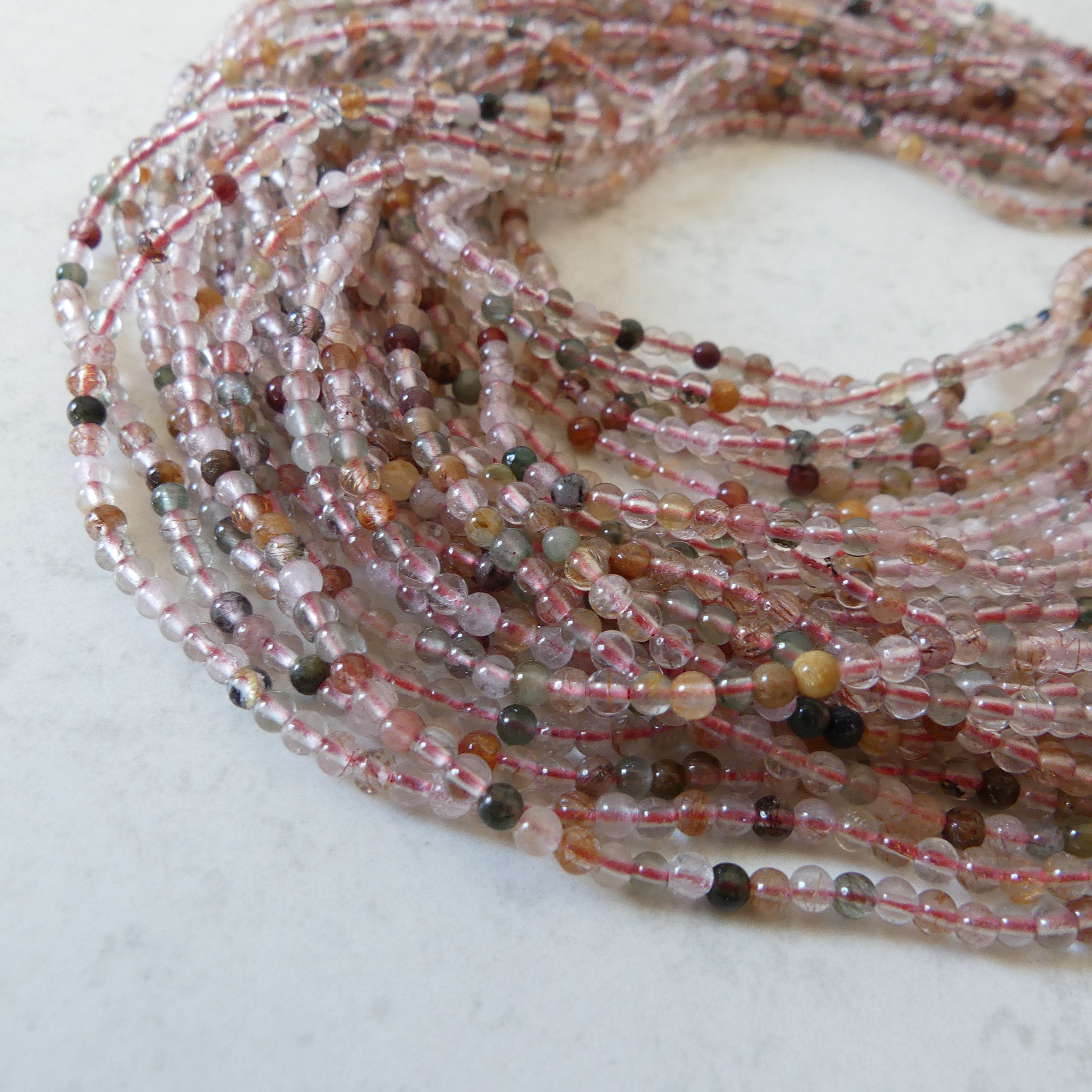 3mm Multi Color Rutilated Quartz Smooth Beads Genuine Colorful Rutilated Quartz Beads 15" Gemstone Beads for Jewelry Making DYI Beading Gift