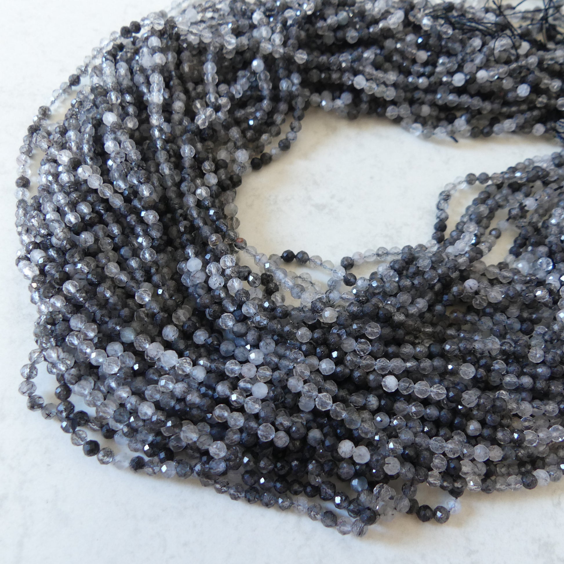 3mm Black Rutilated Quartz Faceted Beads Genuine Turmalinated Quartz Beads 15" Sparkly Gemstone Beads for Jewelry Making