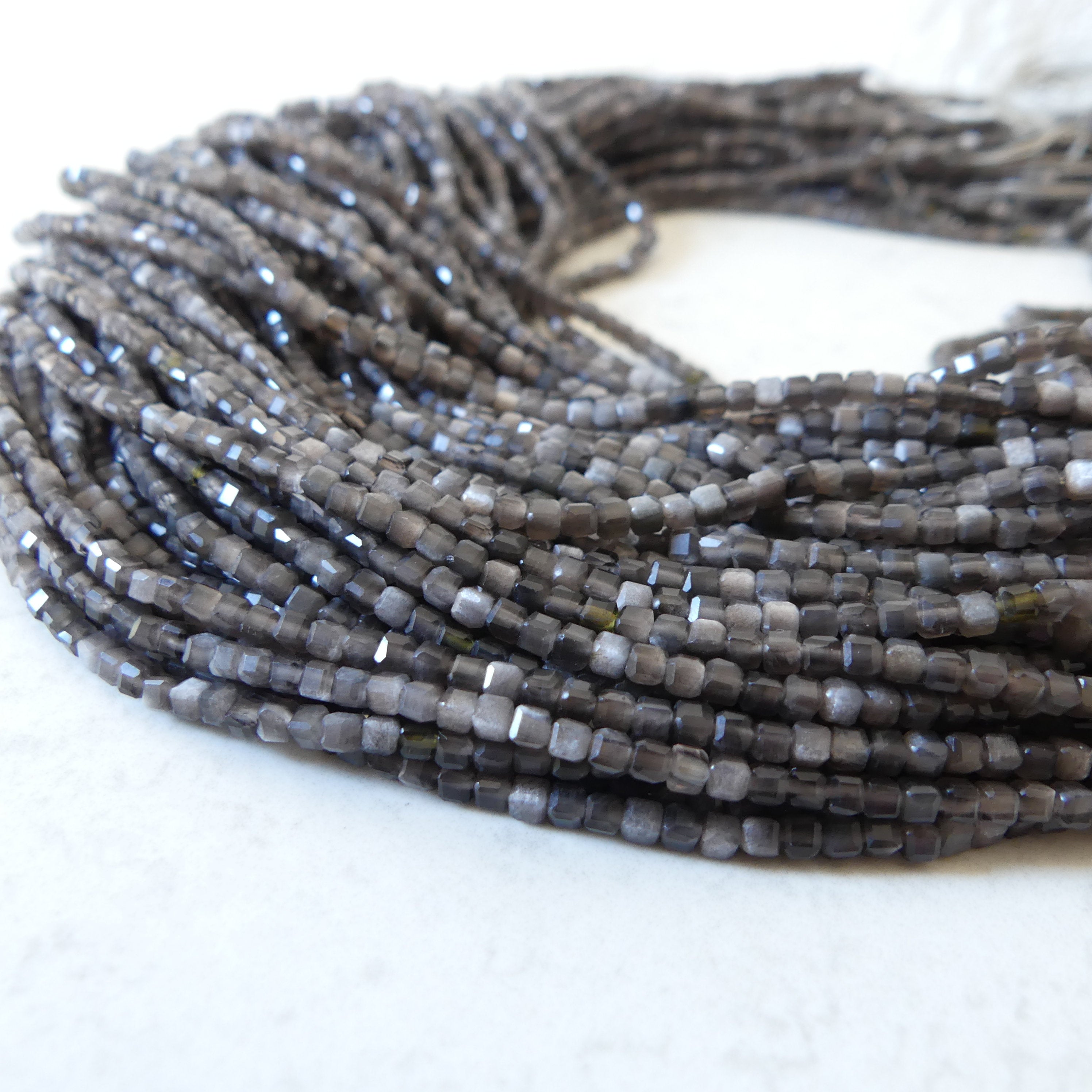 2mm Silver Obsidian Micro Faceted Cube Beads Obsidian Genuine Beads 15" Sparkly Gemstone Beads Beading Crafter Gift