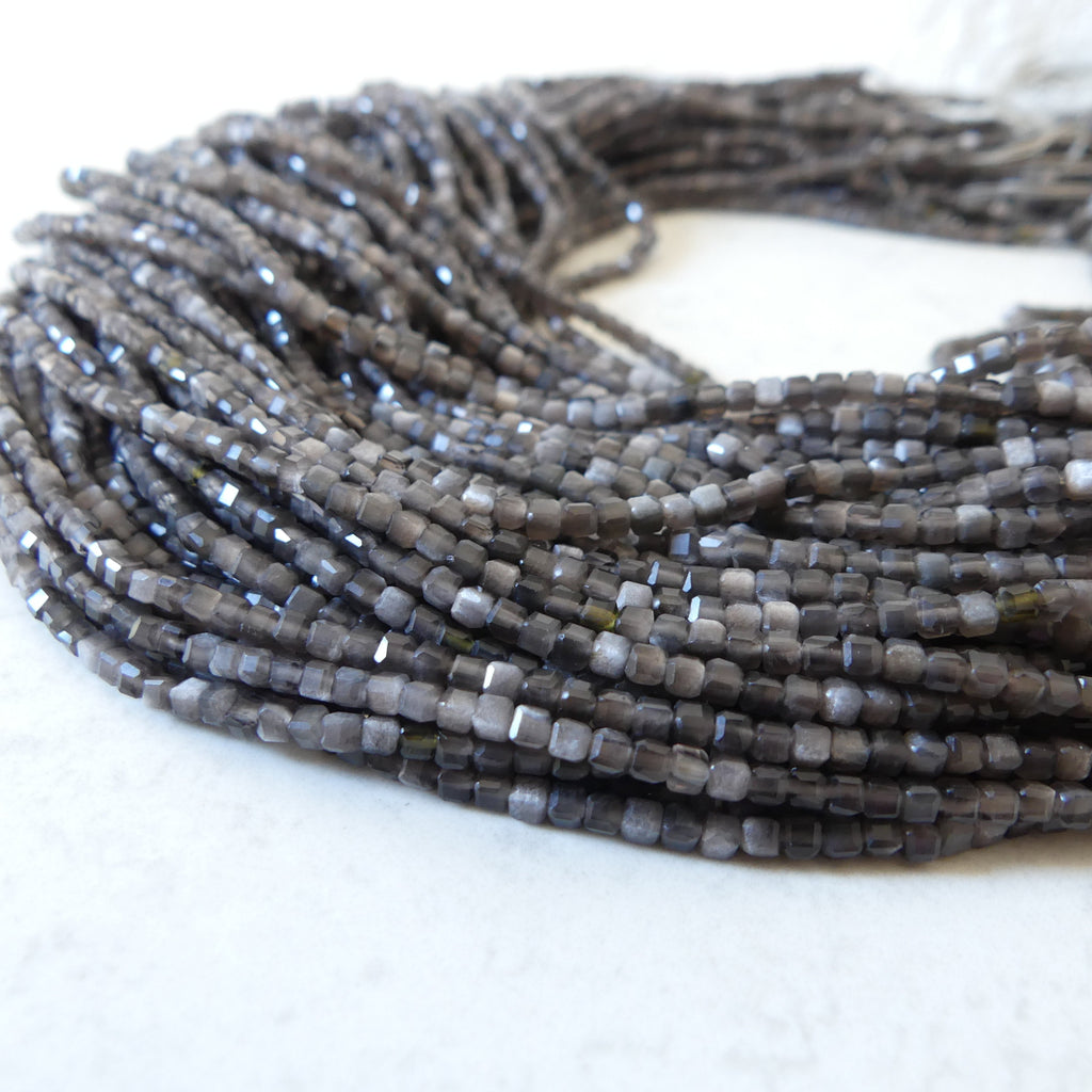 2mm Silver Obsidian Micro Faceted Cube Beads Obsidian Genuine Beads 15" Sparkly Gemstone Beads Beading Crafter Gift