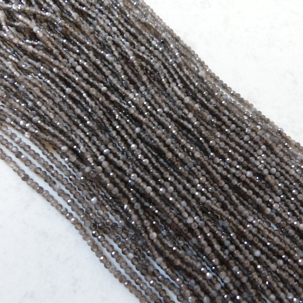 2mm Silver Obsidian Micro Faceted Beads Obsidian Genuine Beads 15" Sparkly Gemstone Beads Beading Crafter Gift