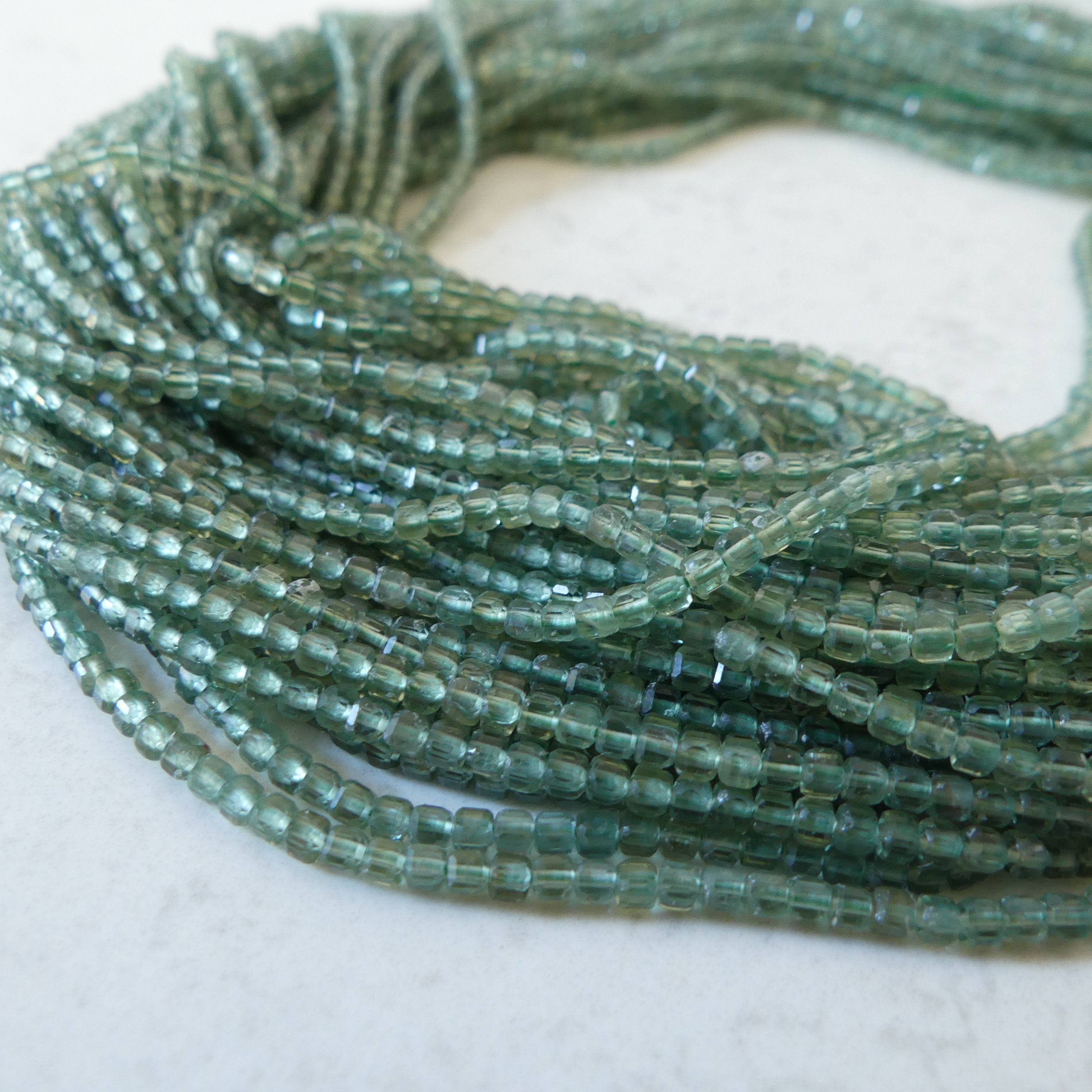2mm Green Apatite Faceted Cube Beads 15" Genuine Gemstone Beads for Jewelry Making Beading Craft Gift Beads
