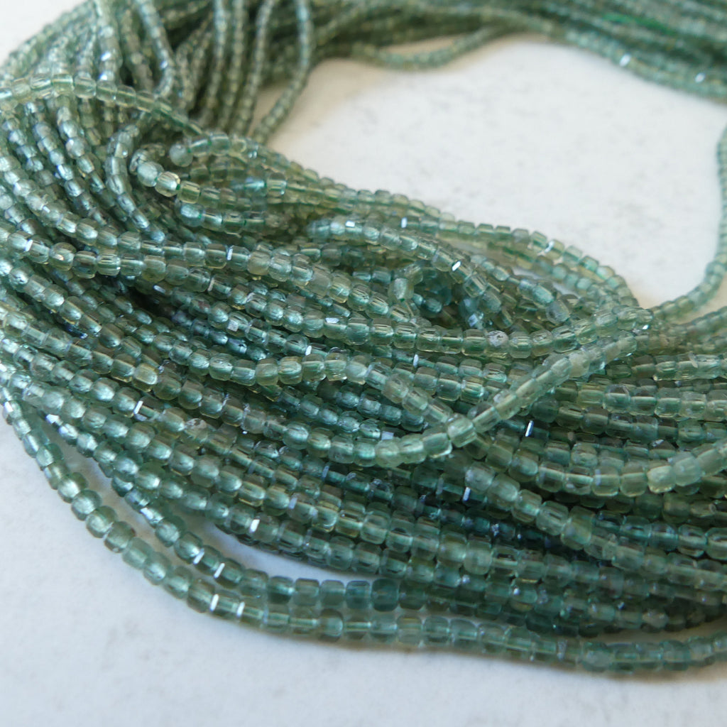 2mm Green Apatite Faceted Cube Beads 15" Genuine Gemstone Beads for Jewelry Making Beading Craft Gift Beads