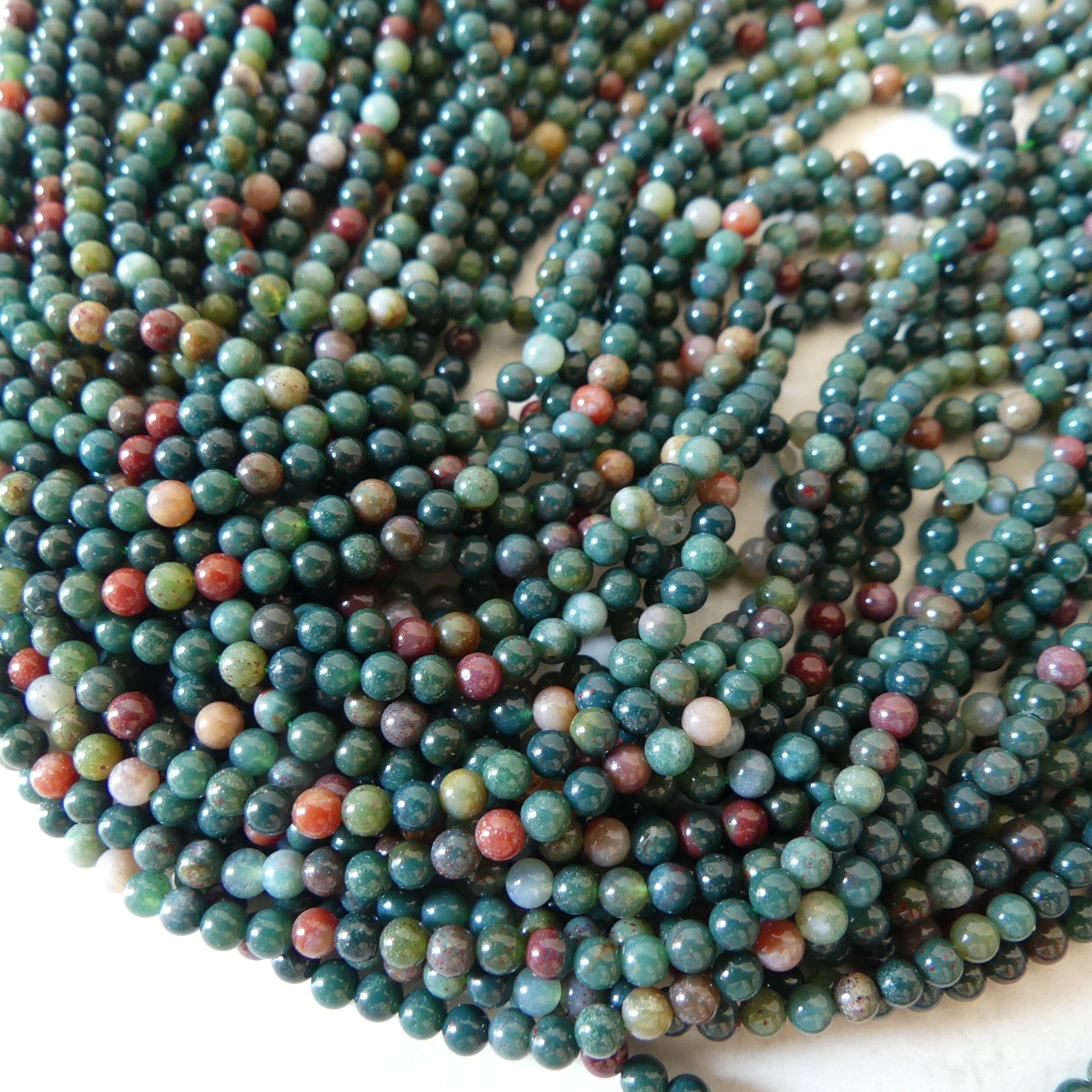 3mm Bloodstone Smooth Beads Genuine Bloodstone Beads 15" Gemstone Beads for DIY Jewelry Making Gift for Crafter