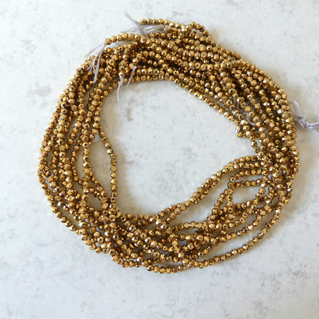 3mm 24k Gold Plated Hematite Micro Faceted Beads Spacer Sparkly Beads 15" Gemstone Beads for DIY Jewelry Making Crafter Gift