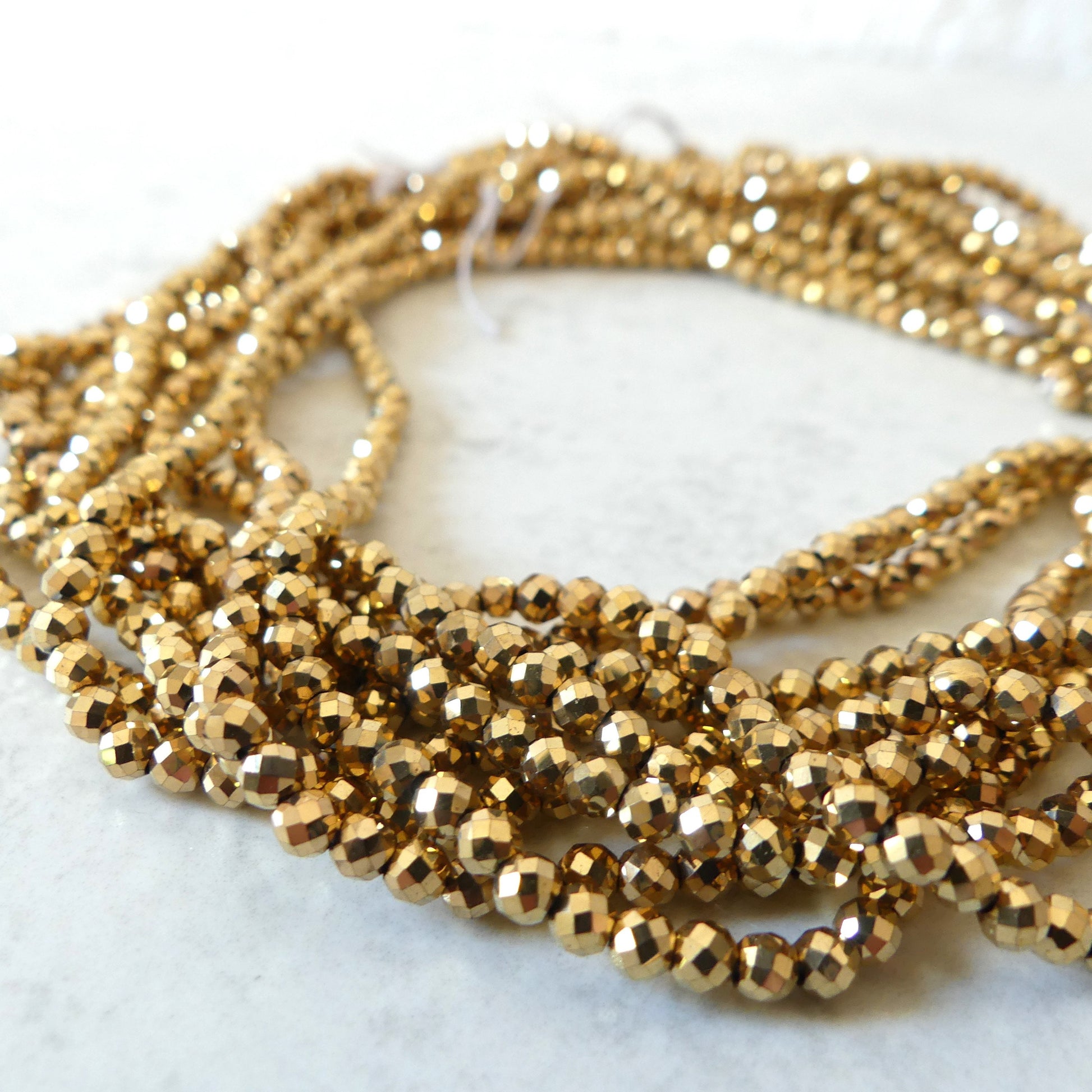 3mm 24k Gold Plated Hematite Micro Faceted Beads Spacer Sparkly Beads 15" Gemstone Beads for DIY Jewelry Making Crafter Gift