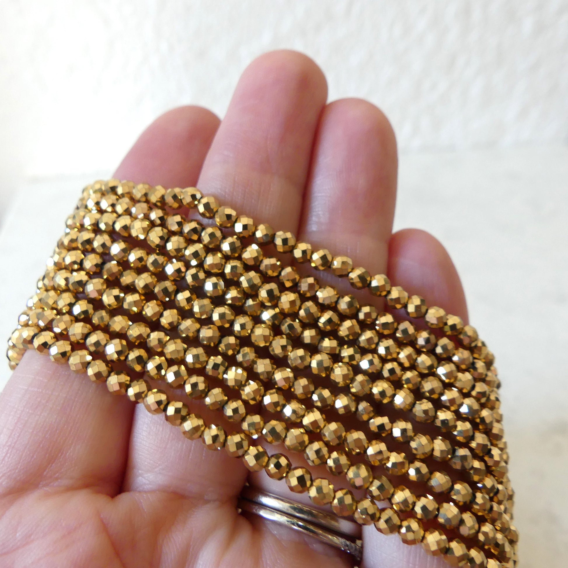 3mm 24k Gold Plated Hematite Micro Faceted Beads Spacer Sparkly Beads 15" Gemstone Beads for DIY Jewelry Making Crafter Gift