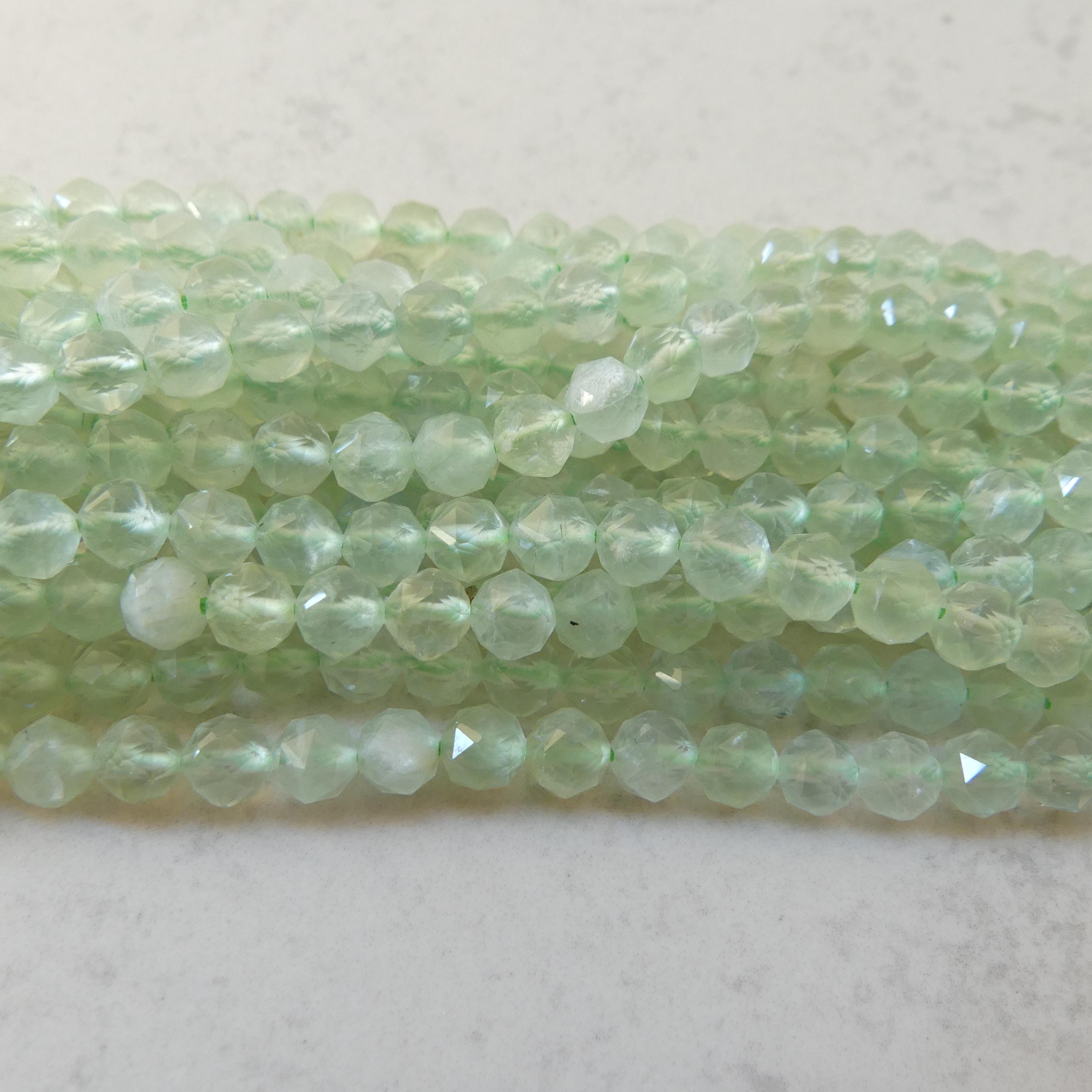 6mm AAA Prehnite Faceted Beads 7.5" Half Strand Pale Green Genuine Gemstone Beads for Jewelry Making Beading Craft Gift Beads