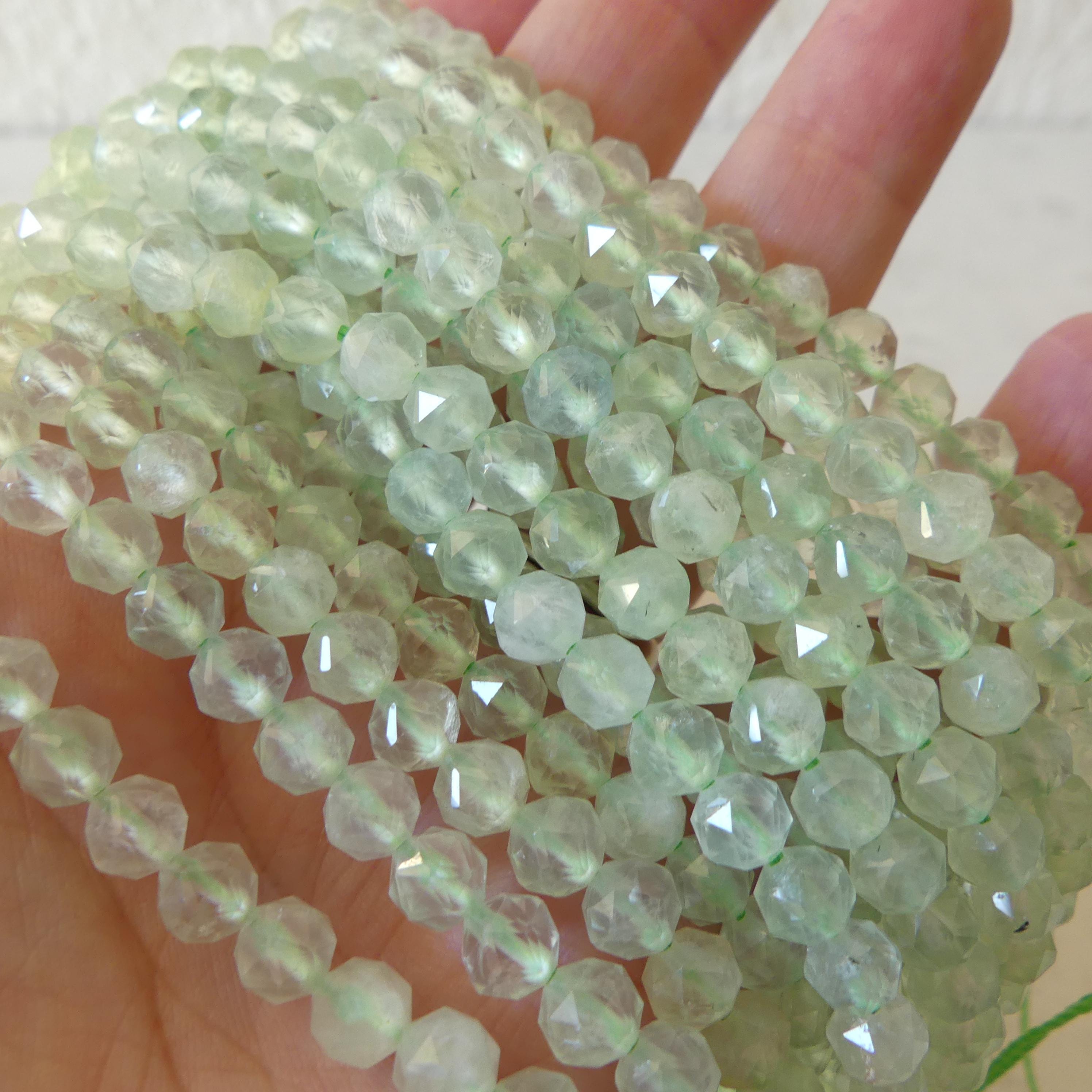 6mm AAA Prehnite Faceted Beads 7.5" Half Strand Pale Green Genuine Gemstone Beads for Jewelry Making Beading Craft Gift Beads